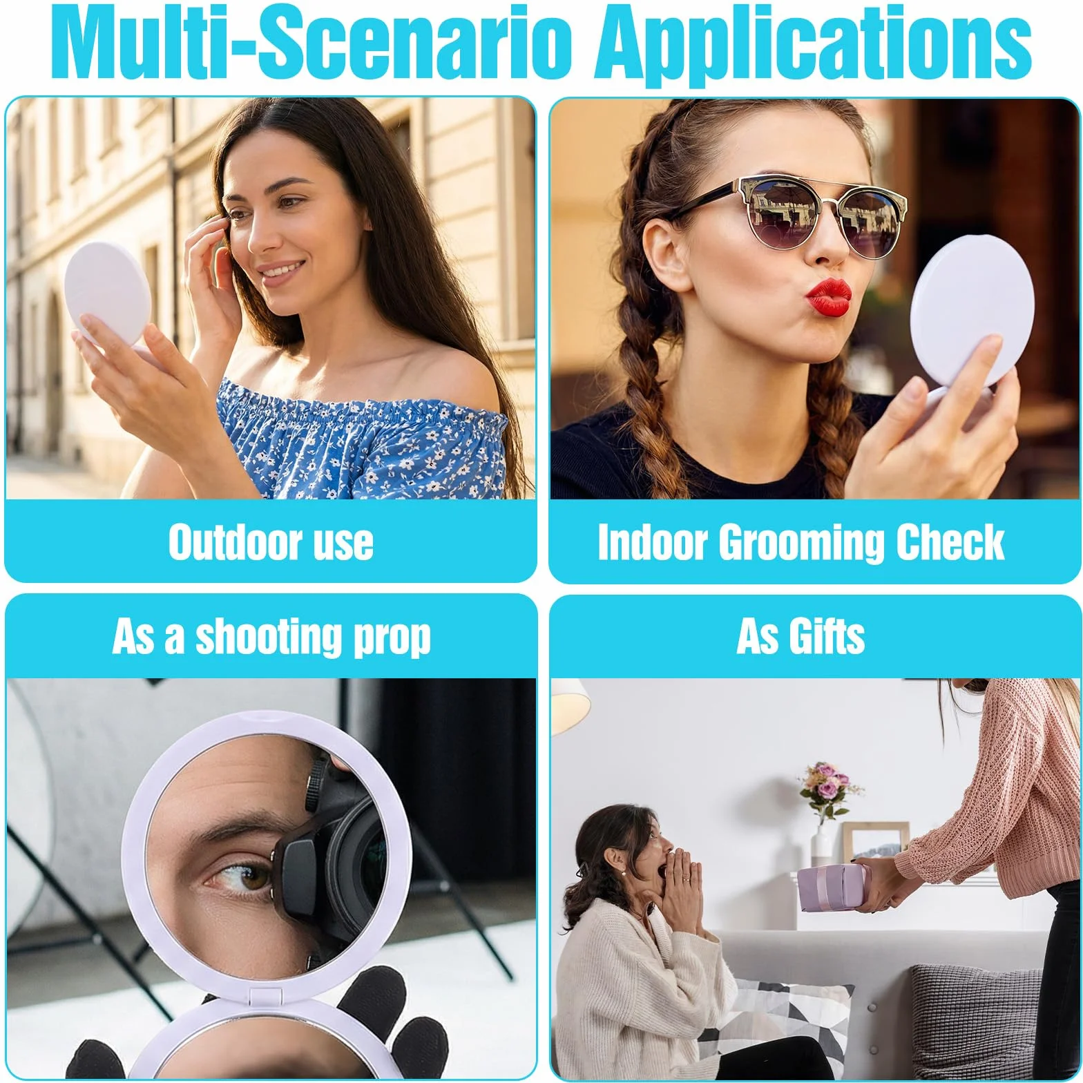 Espejo compacto con aumento 30x, espejo de viaje doble cara plegable pequeño blanco