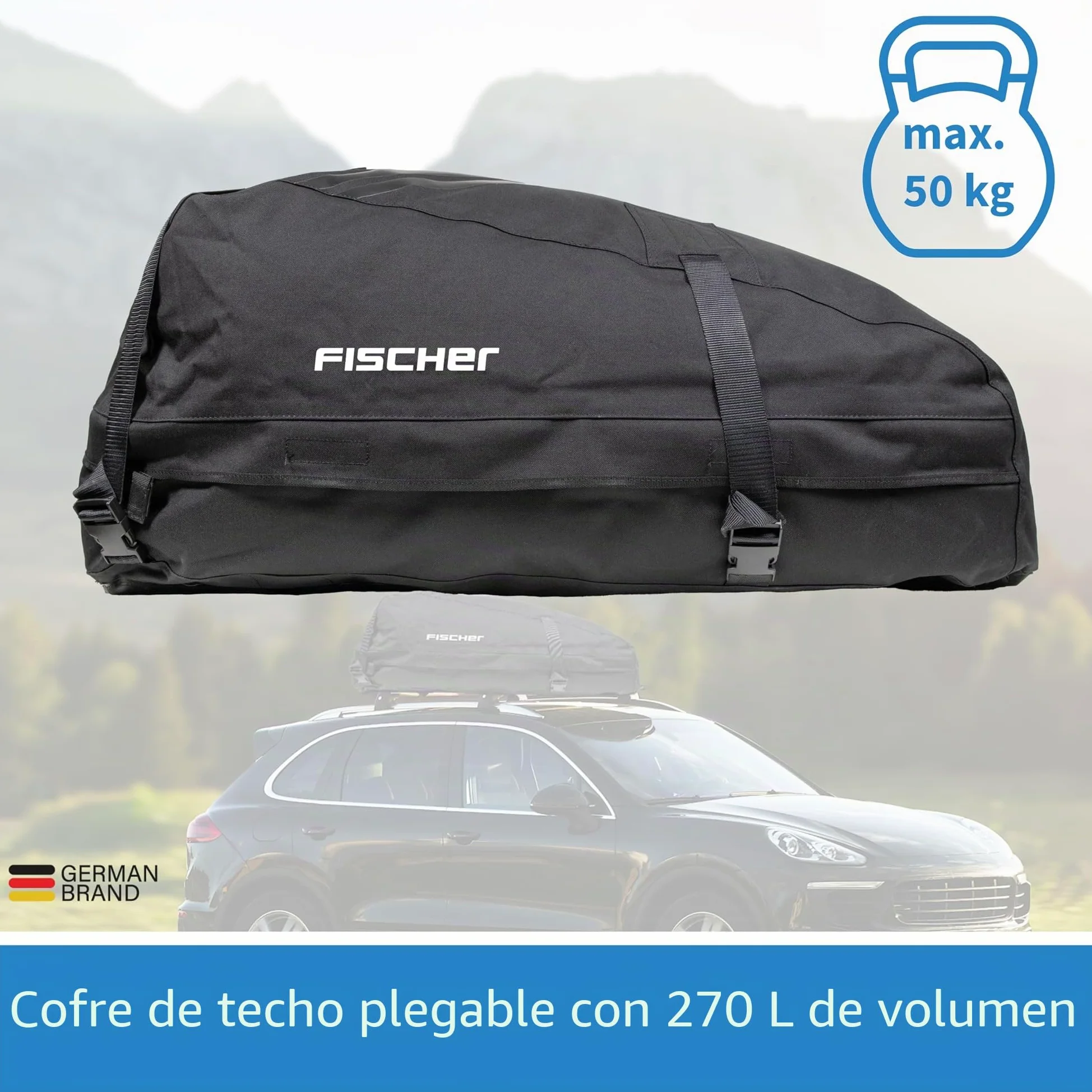 FISCHER 126000 - Cofre para techo (plegable, resistente al agua, 270 L, con bolsa de almacenamiento)