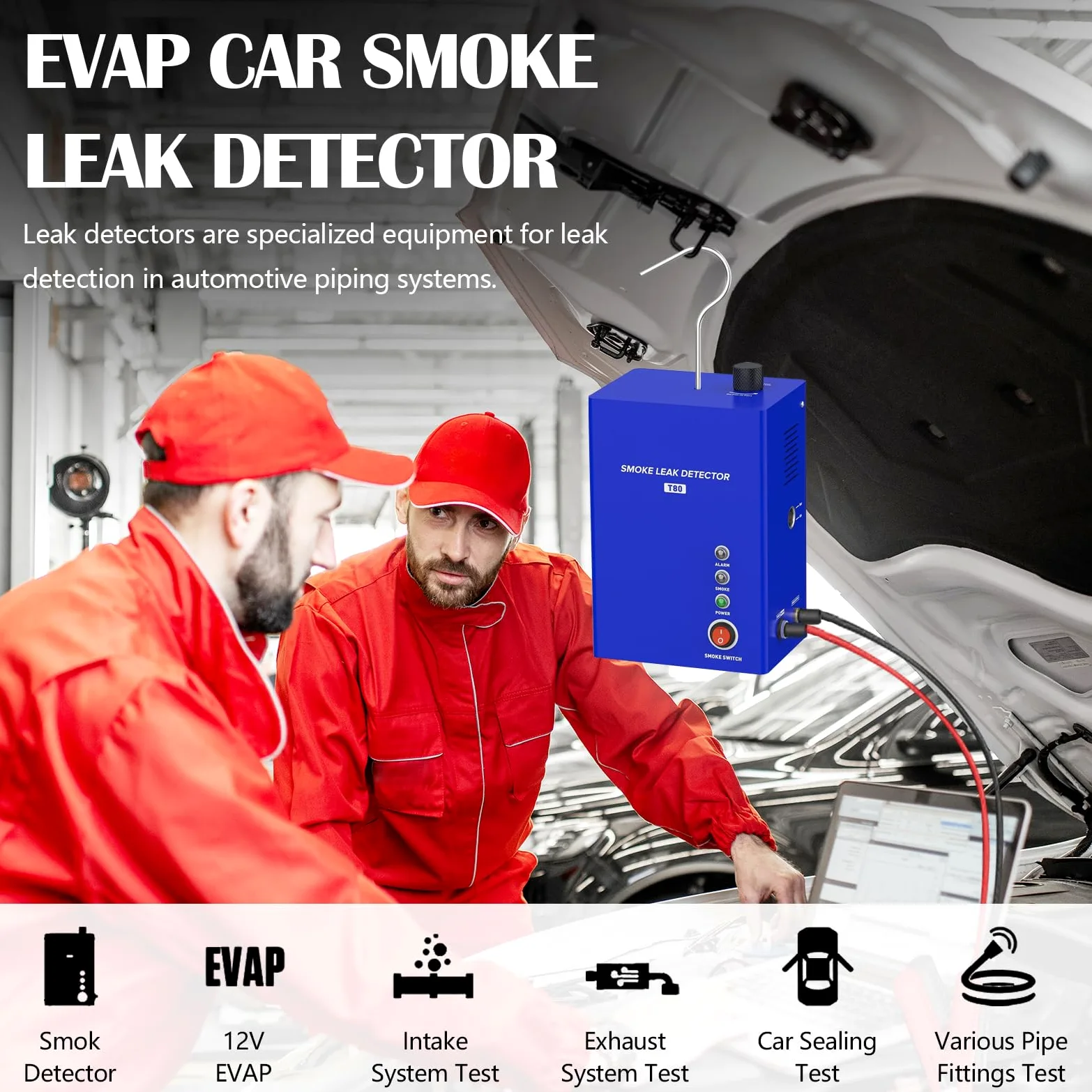 Máquina de Humo 12V para detección de Fugas EVAP, Kit Detector de Fugas para Coche Moto camión y Barco, con Pinzas de alimentación adaptadores y Tubo de Humo