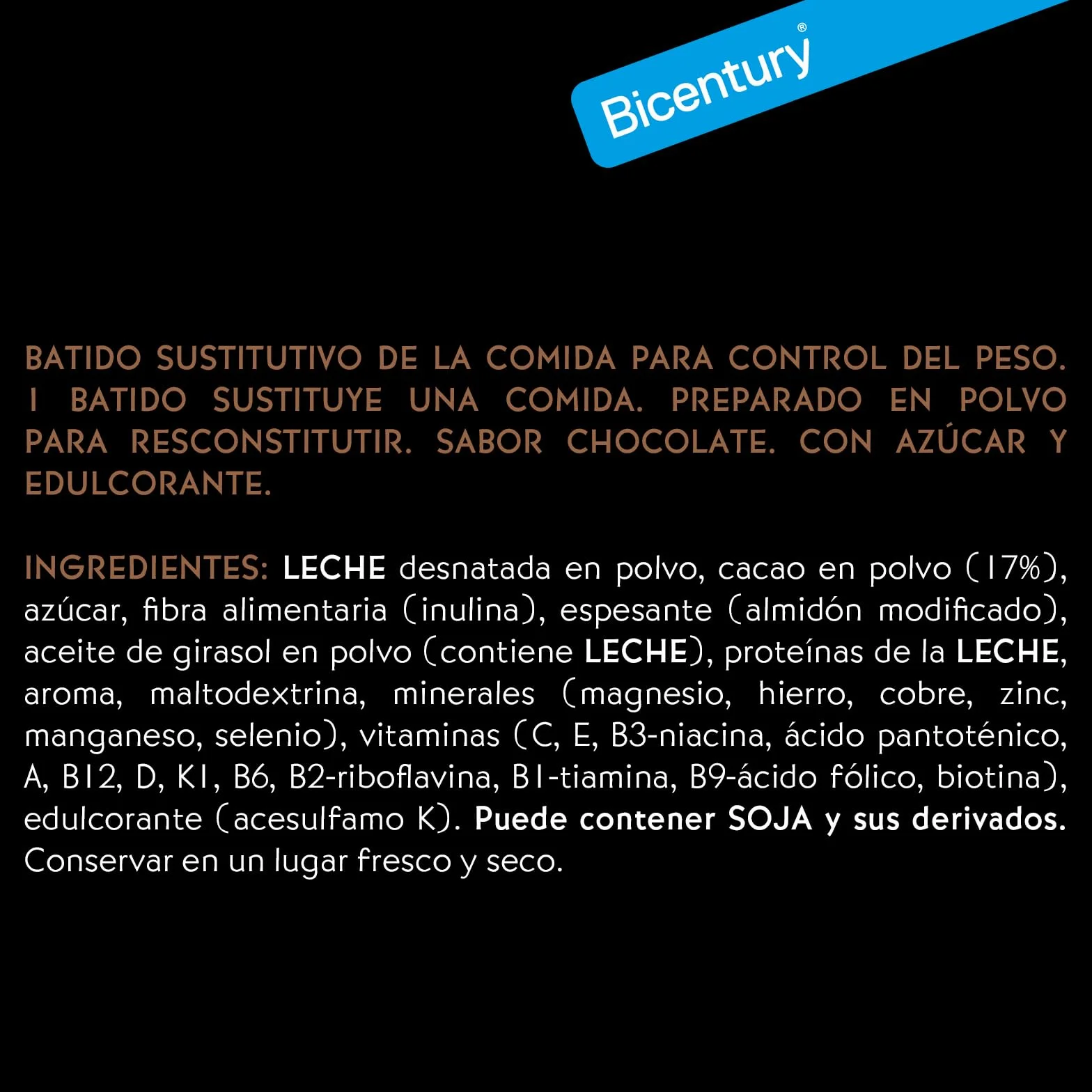 Bicentury Batido sustitutivo con Proteína sabor Chocolate, 16g proteína, nutricionalmente completo, Caja 5 unidades