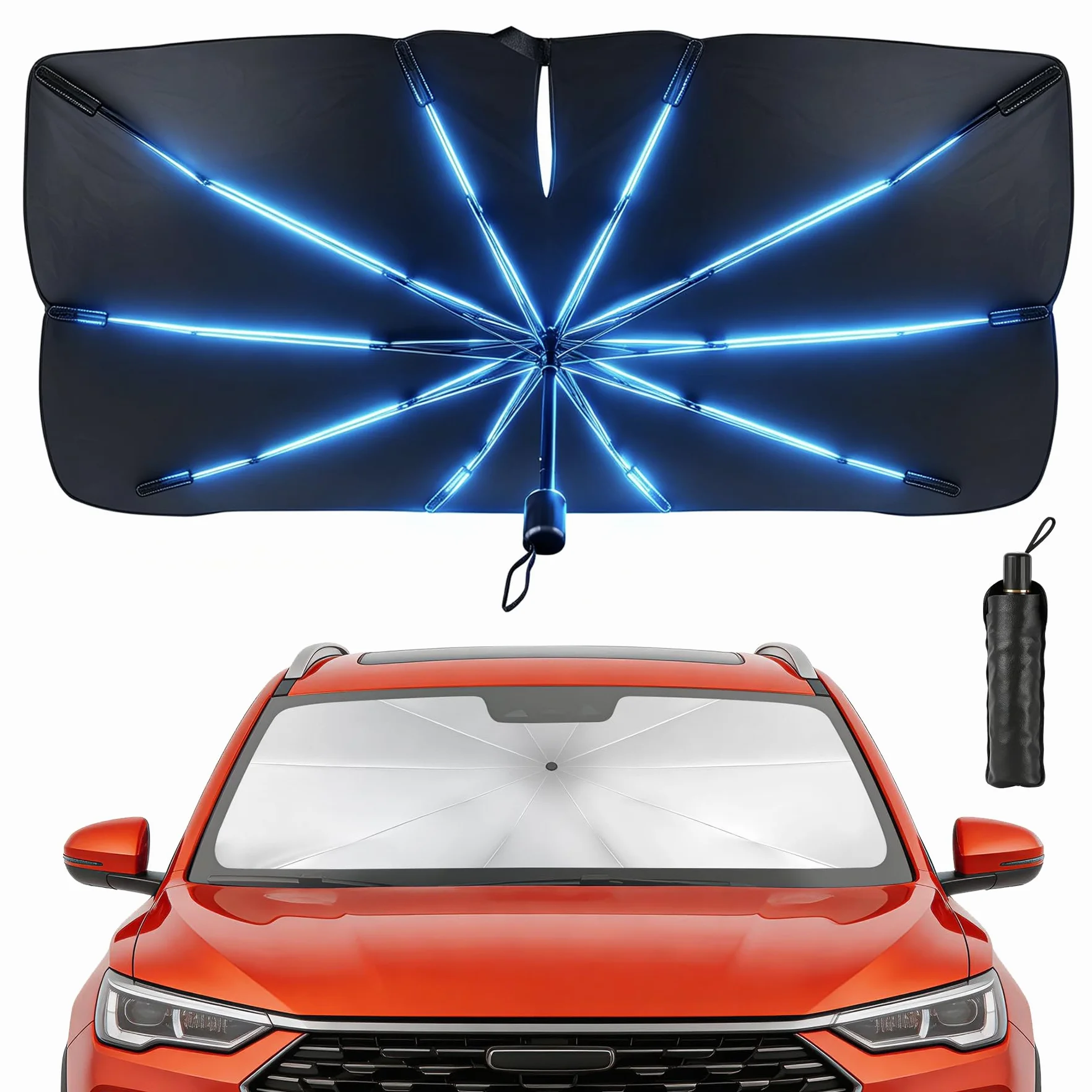 Parasol Coche Delantero 140x80cm 130x68cm Ajustable Protección UV Titanio Universal Sedán SUV Camioneta Plegable Portátil