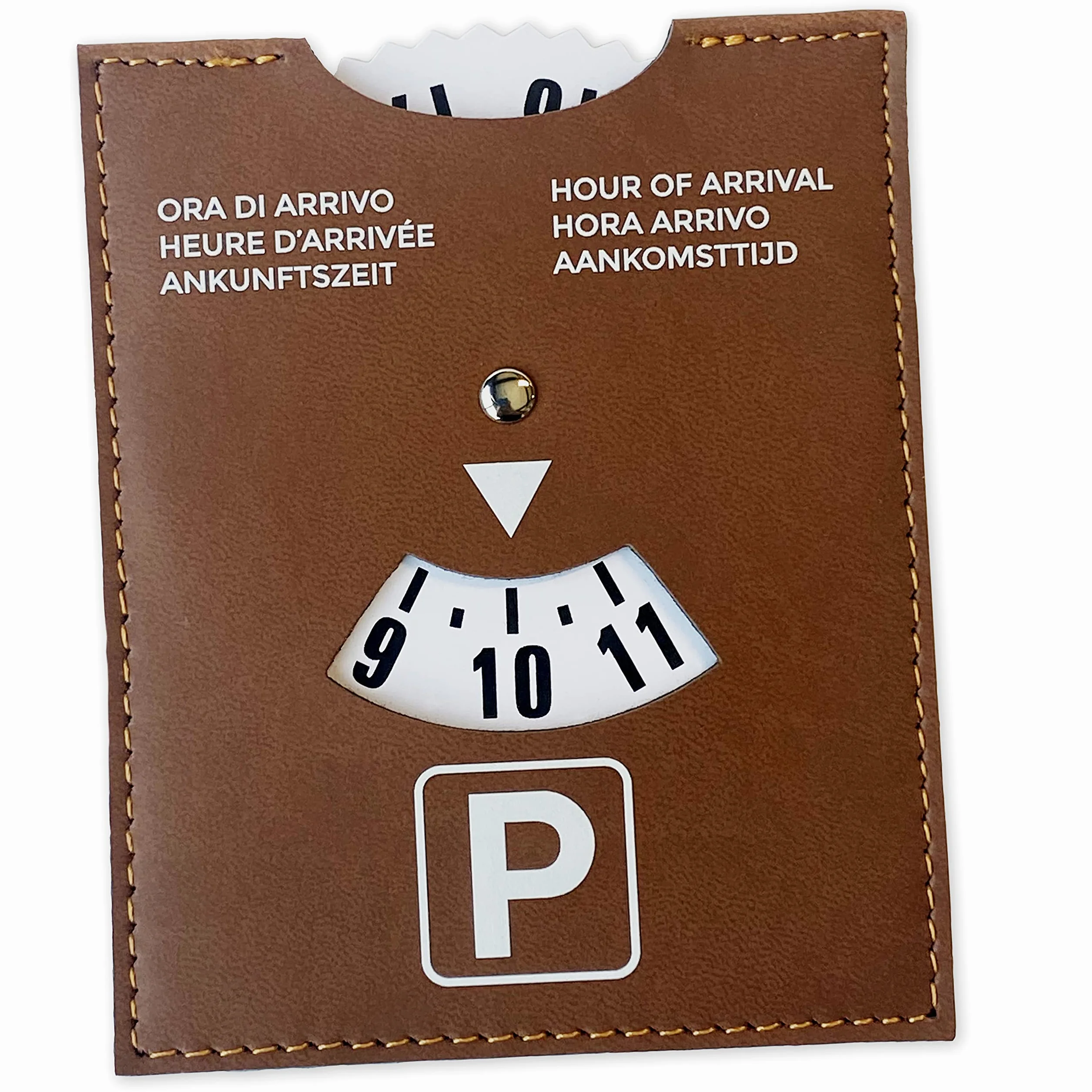 pubblimania Disco Hora Maxi Modelo Lujo para Uso Toda Europa - Aparcamiento Hora de Llegada. Piel sintética Suave Suave al Tacto, 10,5 x 13 cm (Disco horario Elegance)
