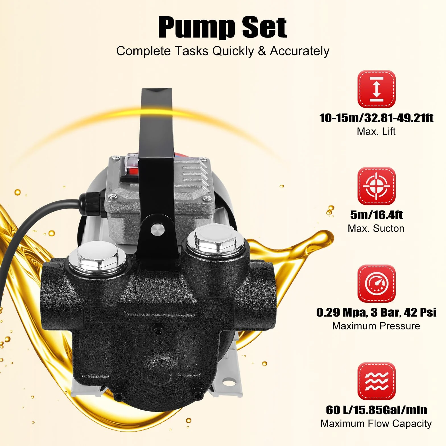 Bomba diesel autocebante 230v ± 10 DC 550w | Bomba de extracción de aceite eléctrica | Capacidad máxima de extracción de 2800 rpm, 60 l, incluye manguera, pistola de dispensación y otras herramientas