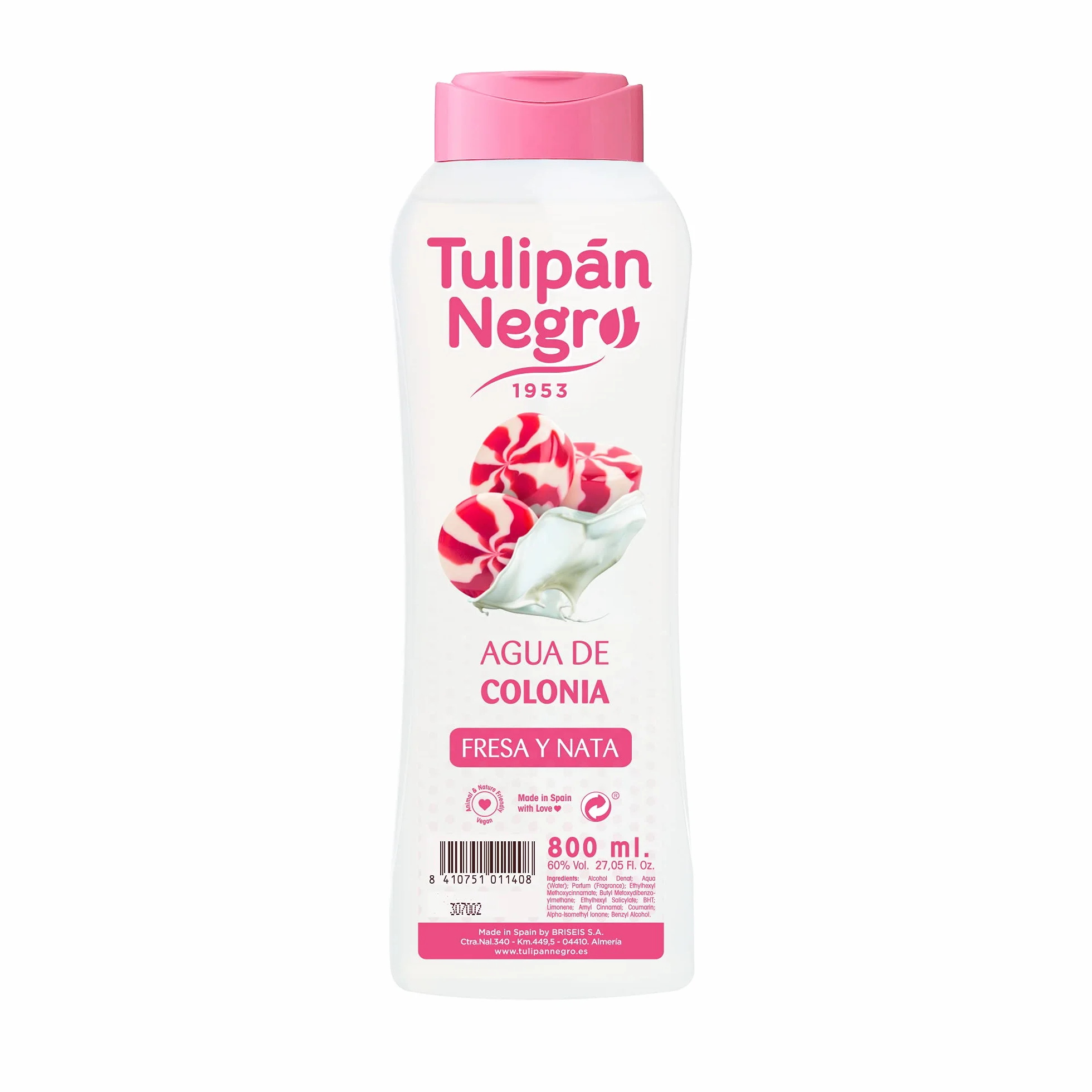 Tulipán Negro Agua de Colonia Fresa y Nata 800 ml Fragancia Dulce Cremosa Unisex