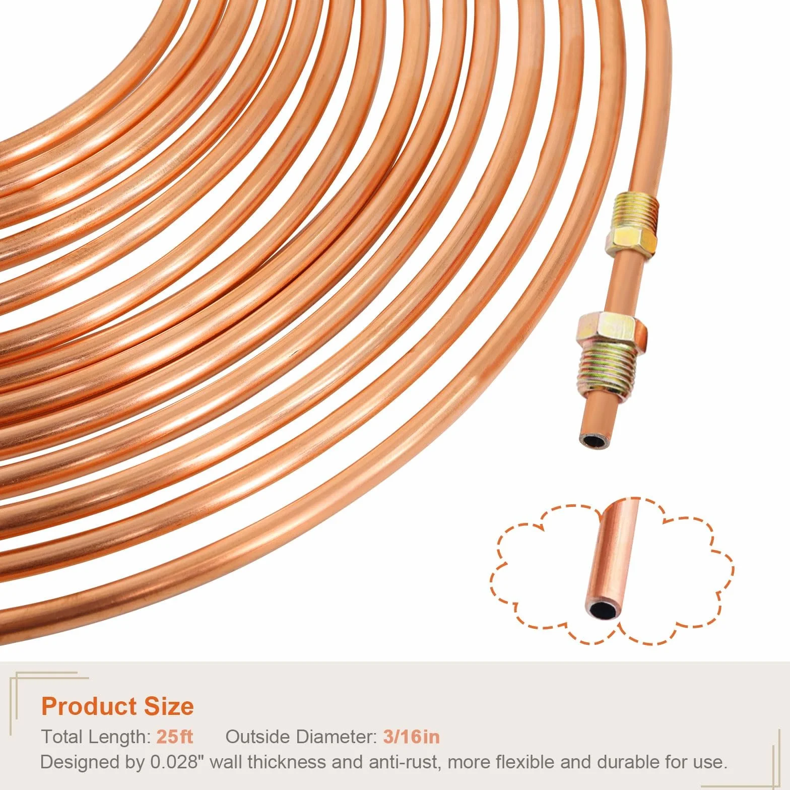 Poweka Kit de Herramientas para Cable de Freno,7,6 m 4.7 mm Conducta De Freno para Herramienta Abocardar con 16 Accesorios de Tubo de Freno y 4 Roscas,Kit De Manguera De Freno