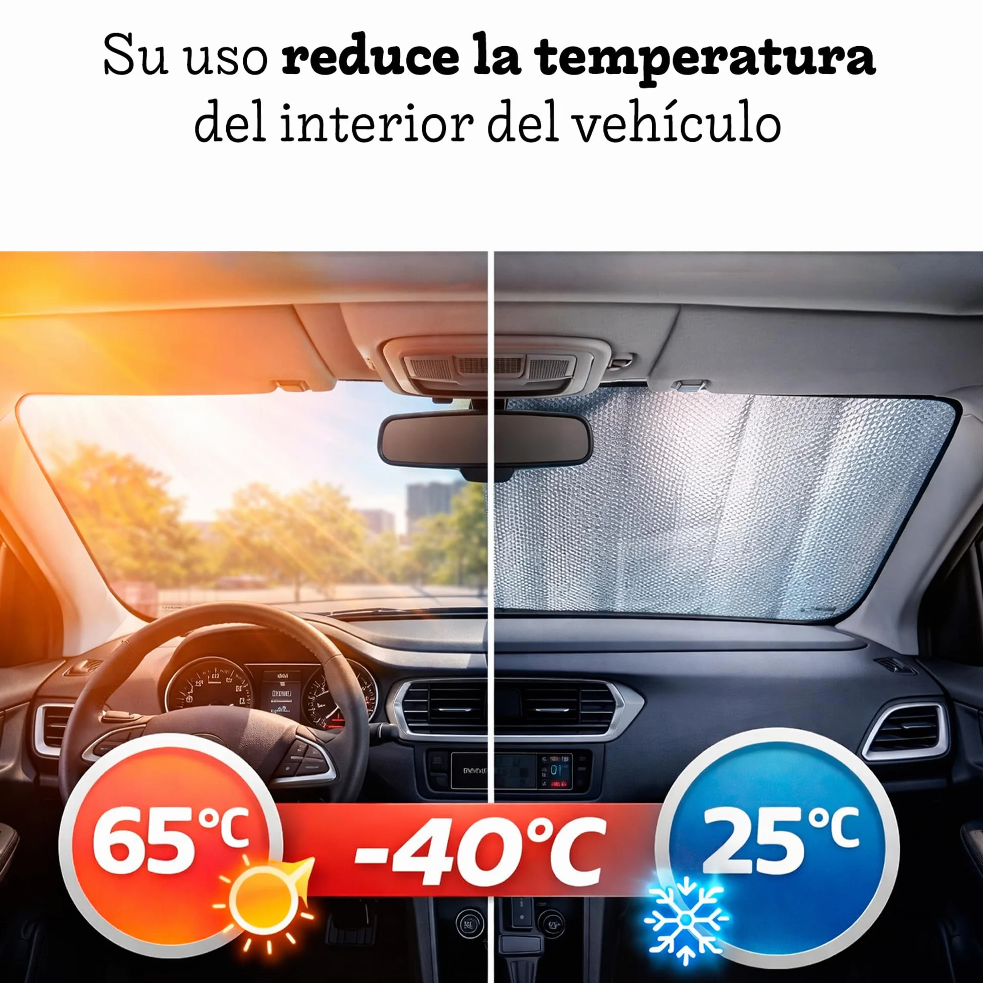 Parasol Coche Delantero Plegable Universal 140x80 cm Protector Solar Parabrisas Protección UV