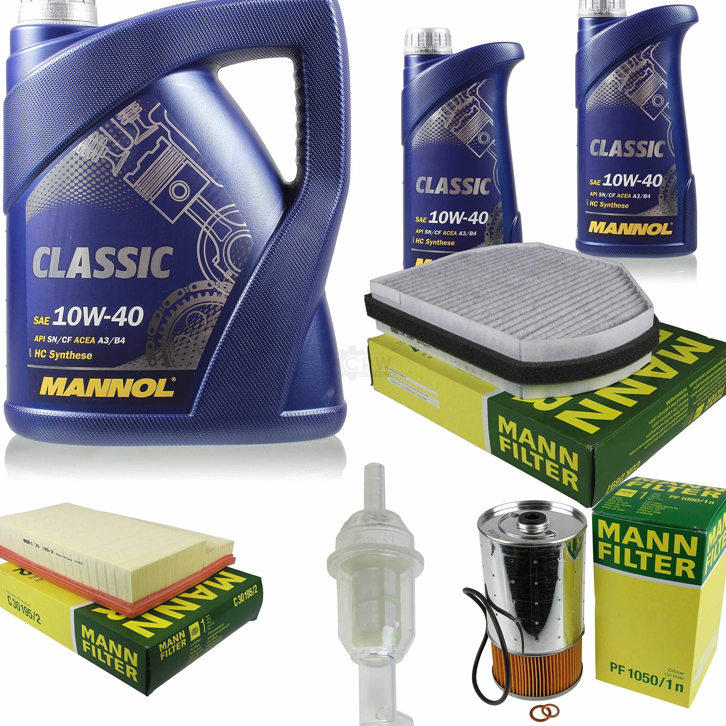 Set 85489098 PF 1050/1 n MN7501-5 C 30 195/2 WK 31/5 MN7501-1 CUK 2897 Paquete de inspección 7 L Classic 10W-40 + paquete de filtros MANN 10934723