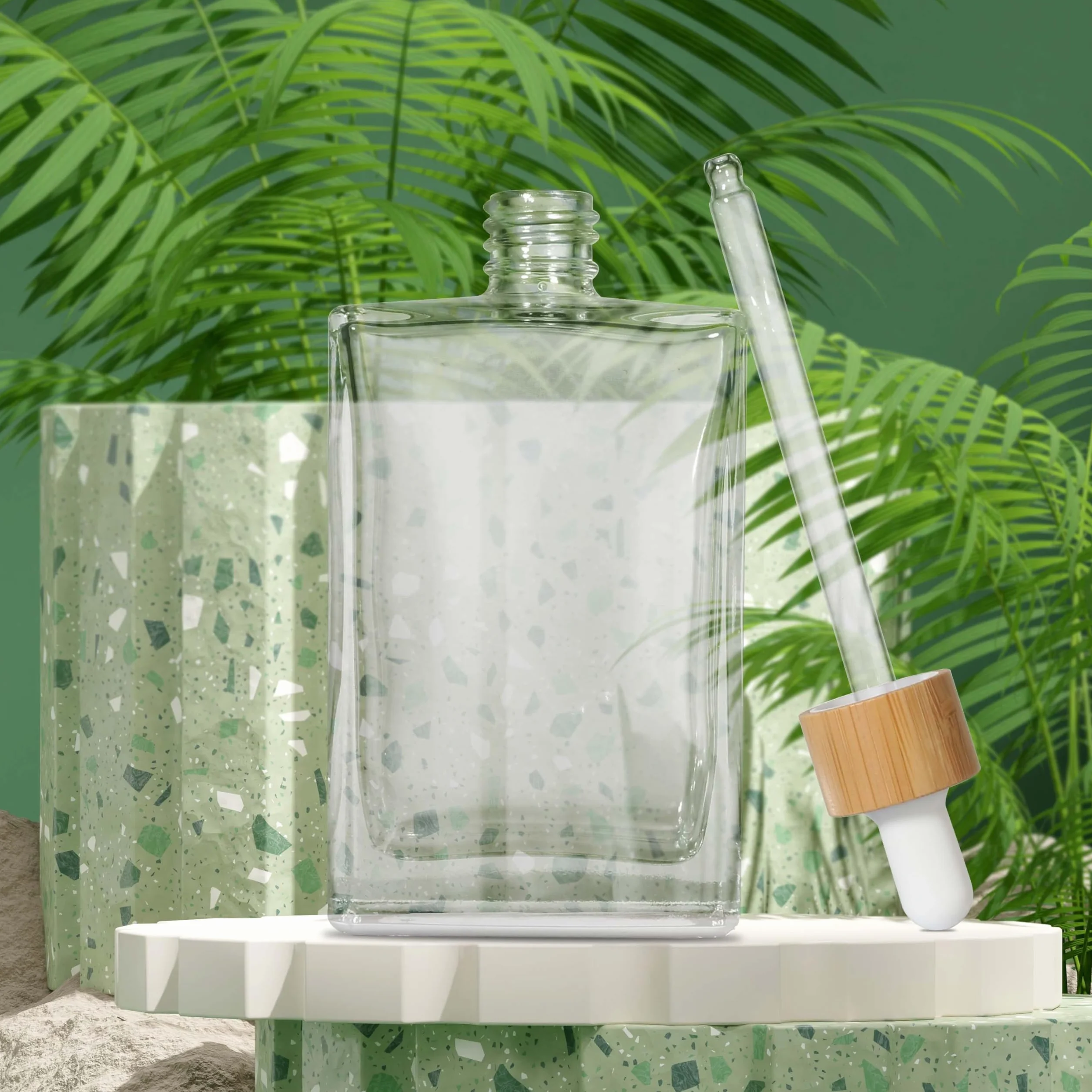 COSIDEA 3 botellas de vidrio plano transparente 100 ml para aceites esenciales de viaje