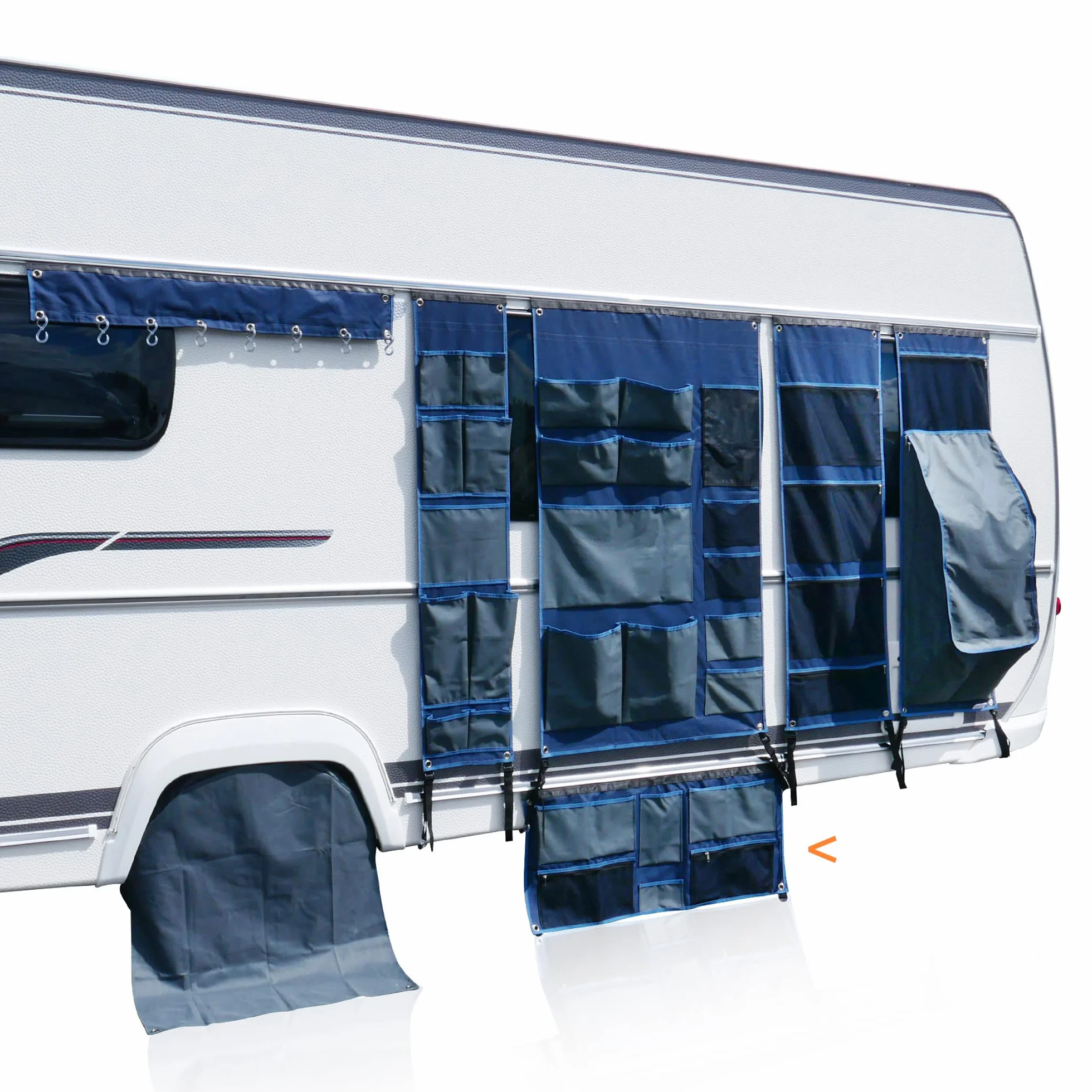 your GEAR Organizador de caravanas – Estante colgante/Barra de ganchos para caravana 45 – 140 cm | Variantes de bolsillo, zapatos, tableta, ancho, malla, ganchos | Almacenamiento de camping 4-12