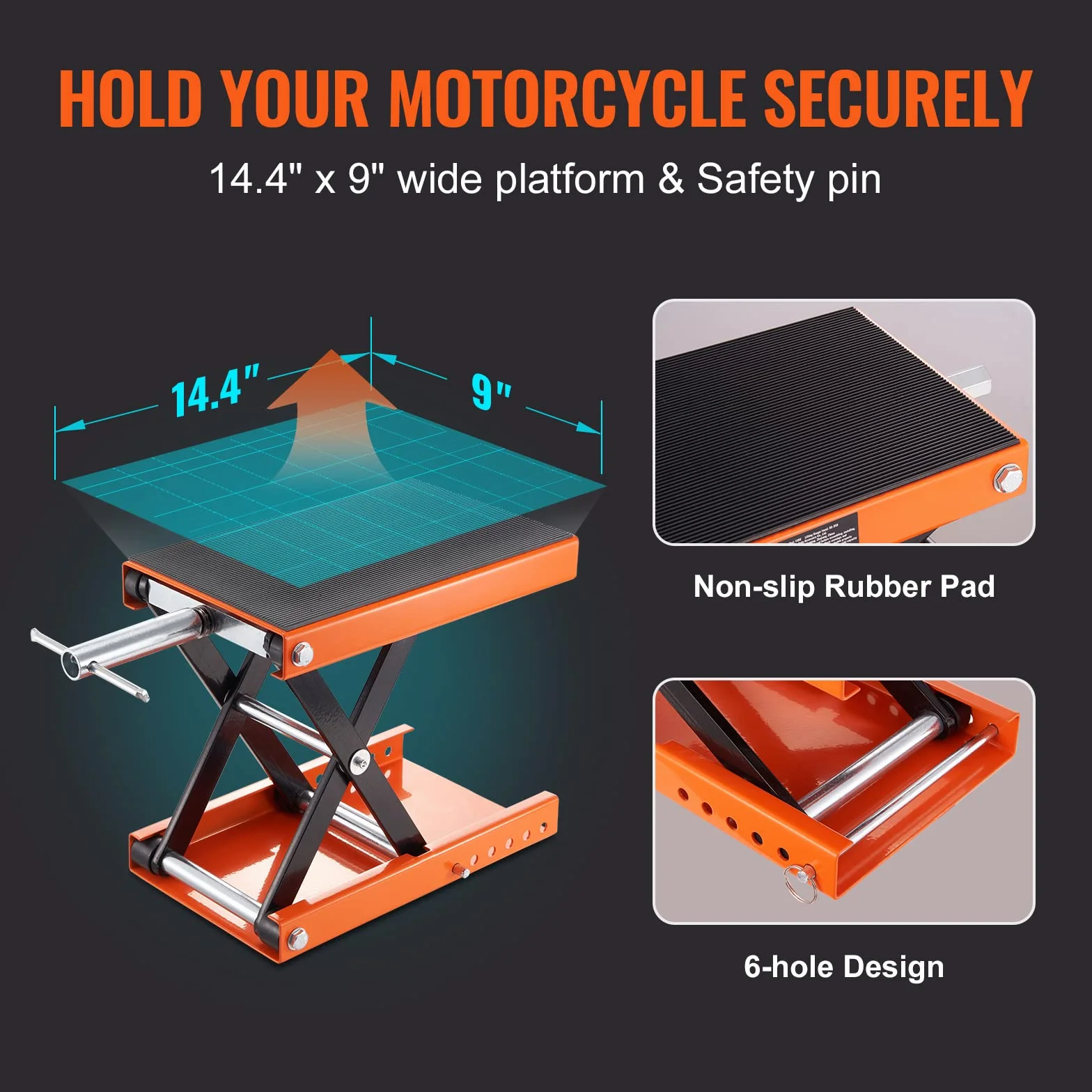 VEVOR Gato de Tijera para Moto Capacidad de 500kg Elevador de Motocicletas Altura de Elevación 9,5-35cm Elevador de Tijera de Acero Plataforma Antideslizante de 36,5x22 cm para Taller de Mantenimiento