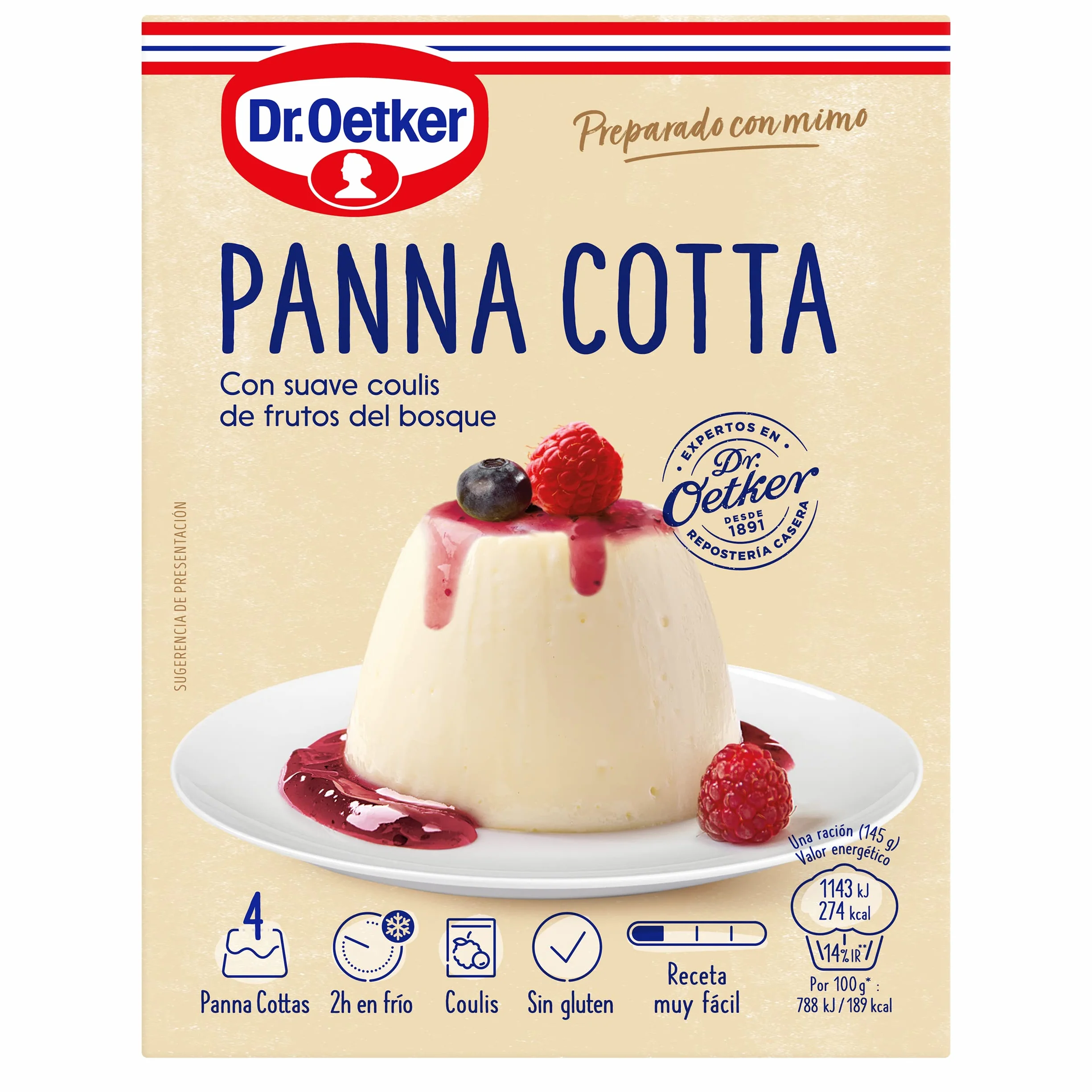 Dr. Oetker Panna Cotta Con Salsa De Frambuesa, 110 g