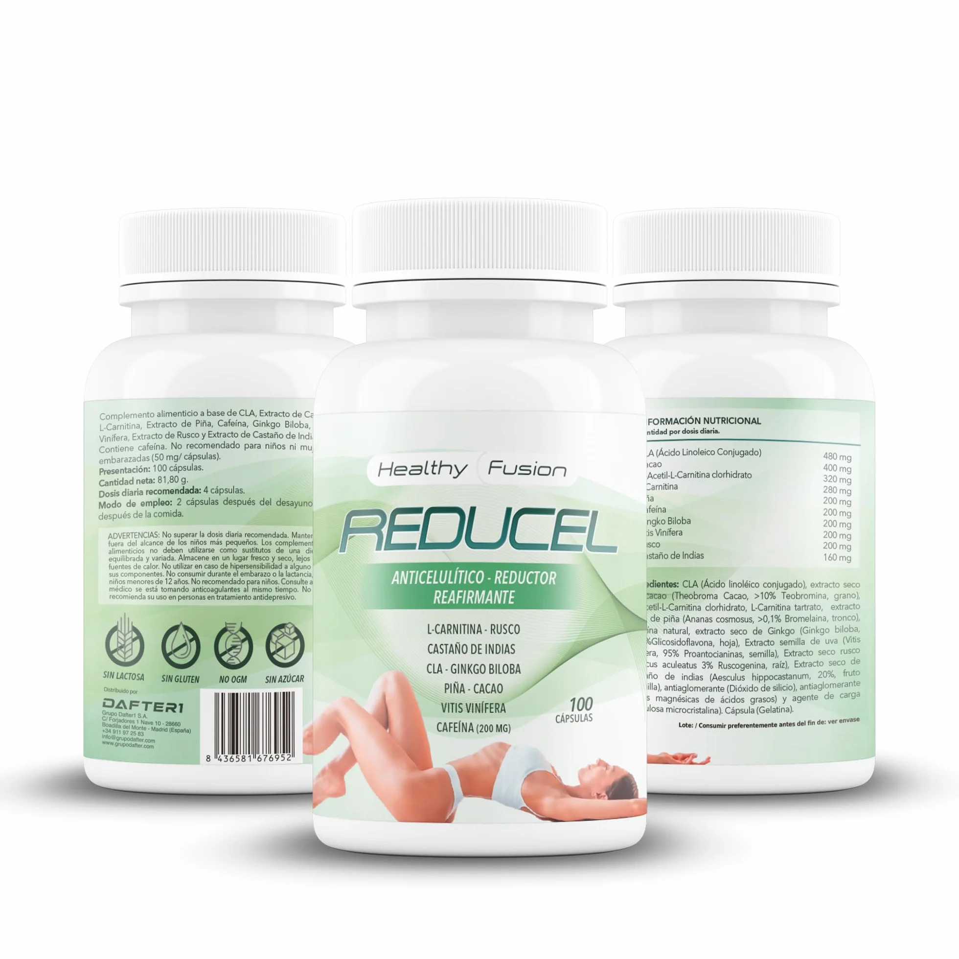 Reducel Potente Reafirmante Anticelulítico 100 Cápsulas L-Carnitina Cafeína CLA
