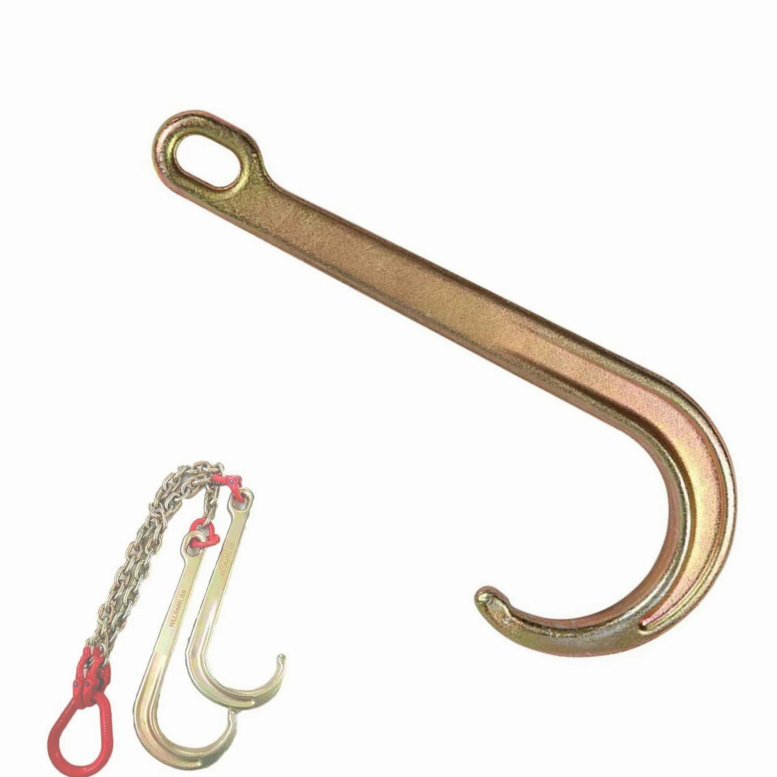 Gancho de vástago largo para avería de coche, gancho de remolque J para recuperación de Wrecker, gancho de cadena de remolque galvanizado resistente