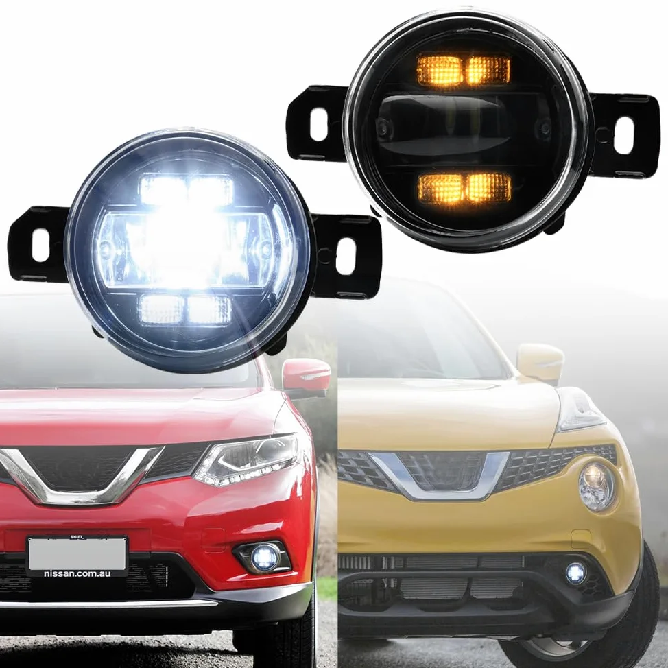 LED Lámpara antiniebla DRL Luz de circulación diurna para Ni.ssan Qashqai J10 Juke X-Trail Micra Reflectores de luz antiniebla del parachoques delantero Luces de señal de giro DLR 2x