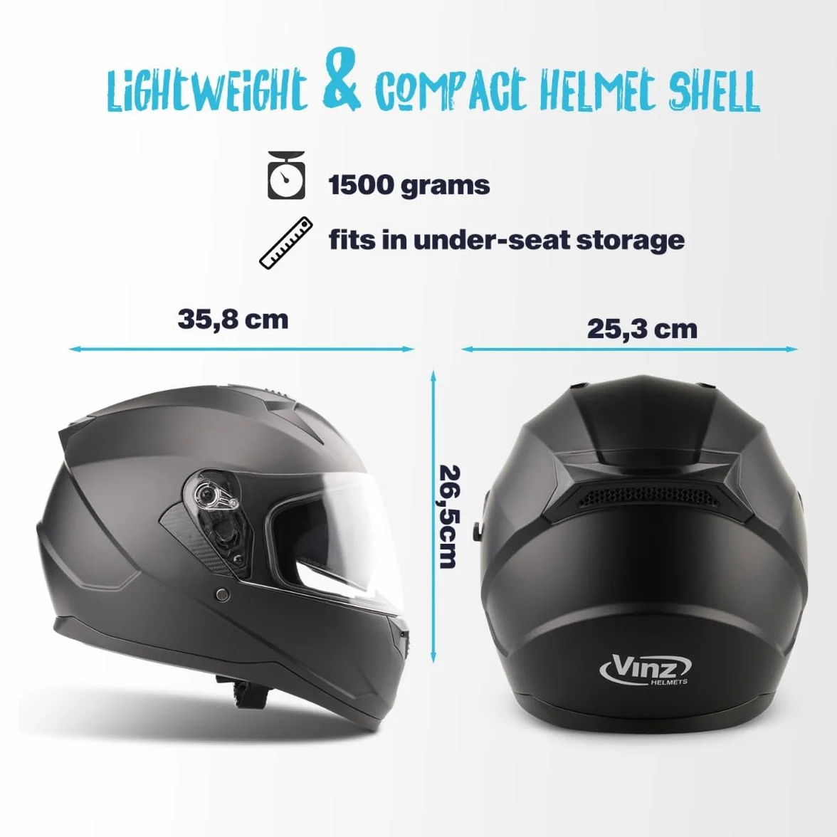 VINZ Kennet Casco Integral Moto | con Visera Solar | ECE 22.06 Homologado | Casco Scooter & Ciclomotor | En Tamaño XS - XXL | para Hombre y Mujer - Negro Mate