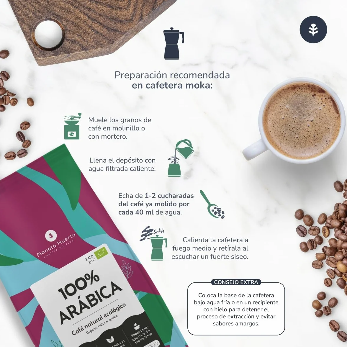 Café Grano Ecológico 100% Arábica 1 kg Pack 3x bio premium sabor suave y afrutado