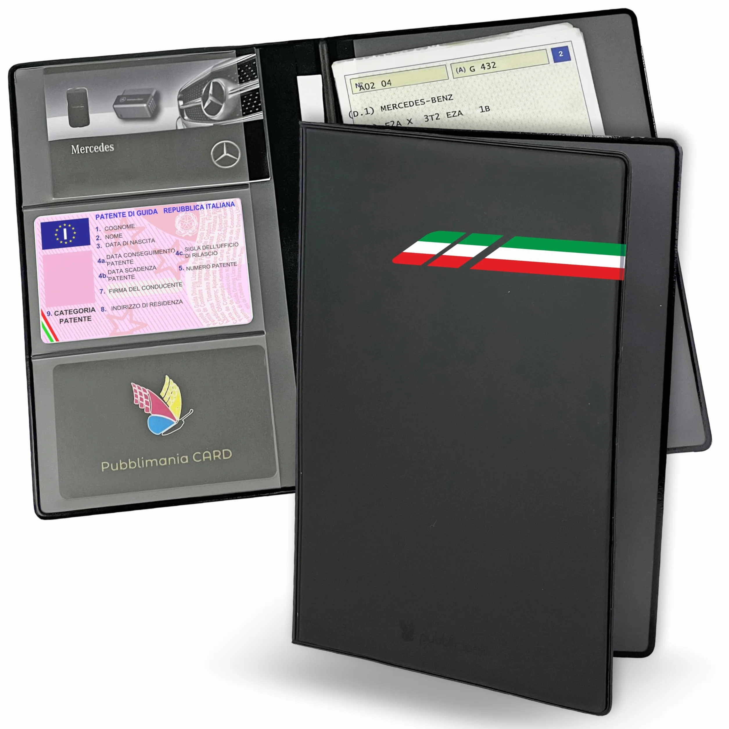 pubblimania Portadocumentos para Coche o Moto, Cierre de Dos Puertas, Fabricado en Italia, para Documentos, Tarjetas, Seguros, Sellos o Documentos de Viaje (Italia)