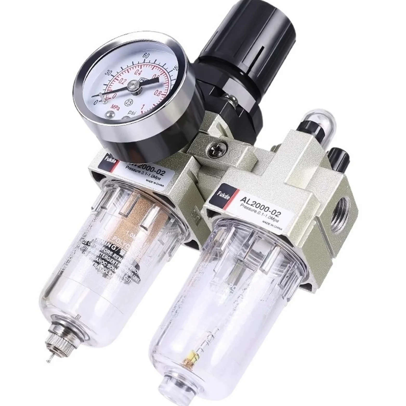 Regulador de Filtro de Aceite for compresor de Aire, Separador neumático de Aceite y Agua, de Dos Piezas, 0-1 MPa, 150 PSI, AC2010-02, Drenaje automático(Manual Drainage)