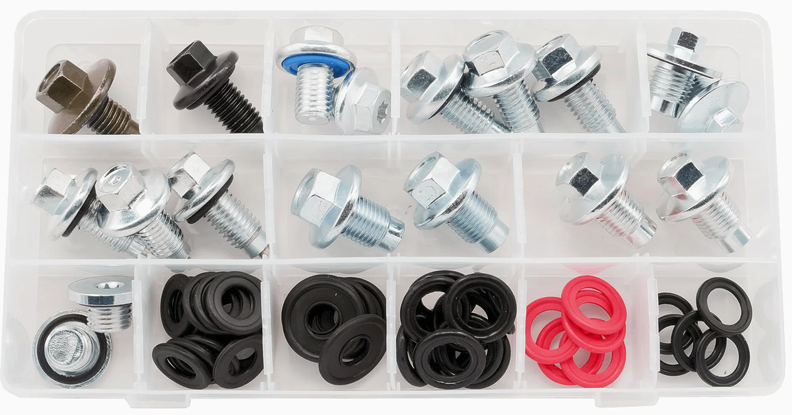 Surtido de 9 tipos de tapones de drenaje de aceite (18 piezas) y 5 tipos de juntas de goma (40 piezas) para GMC, Buick, Cadillac, Chevrolet, Ford, sustituye 090-115, 653116US, 090-091