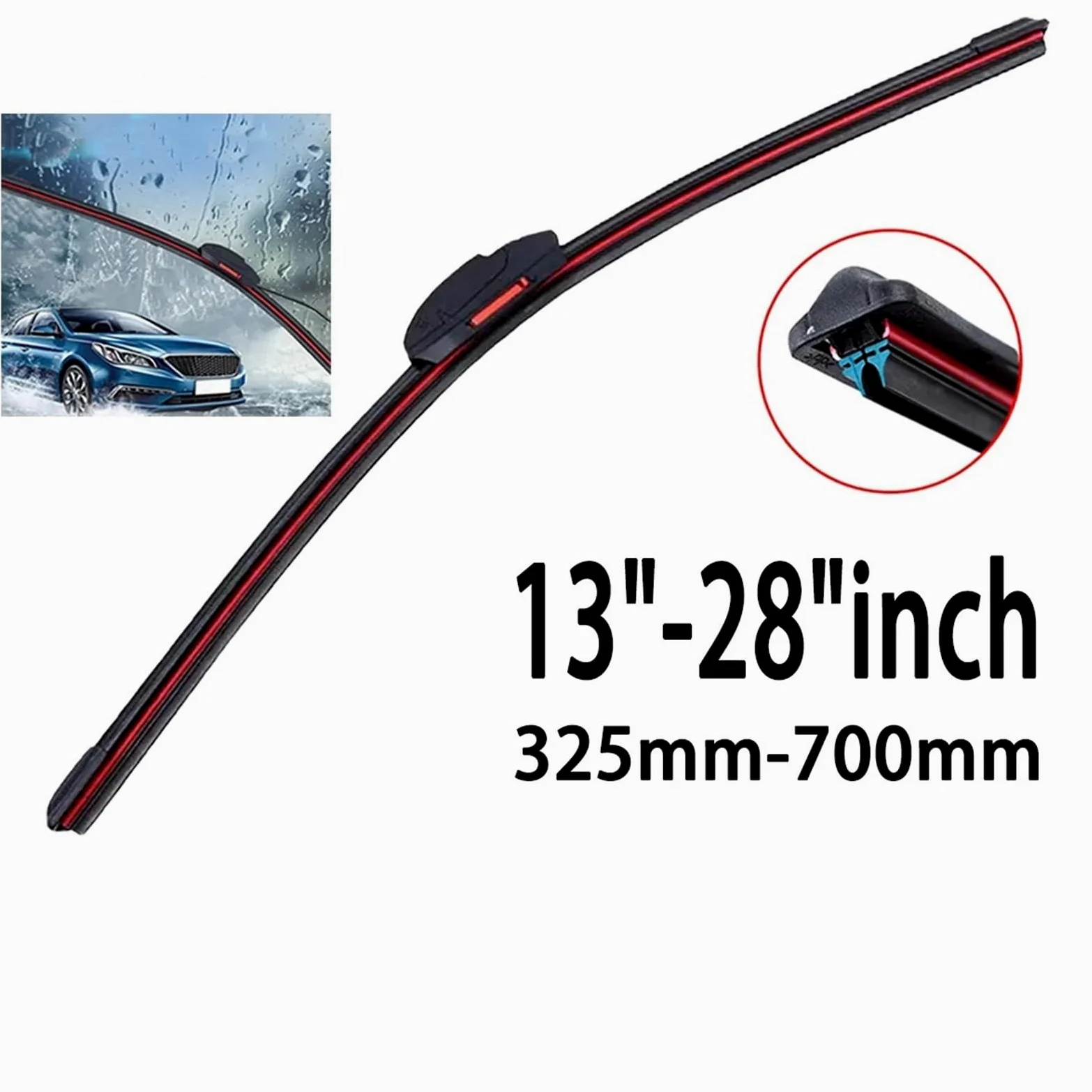 Escobilla Individual Escobilla limpiaparabrisas impermeable con gancho J/U, escobilla de goma doble 13 "14" 16 "18" 19 "20" 21 "22" 24 "26" 28" limpiaparabrisas coche(26inch (650mm))