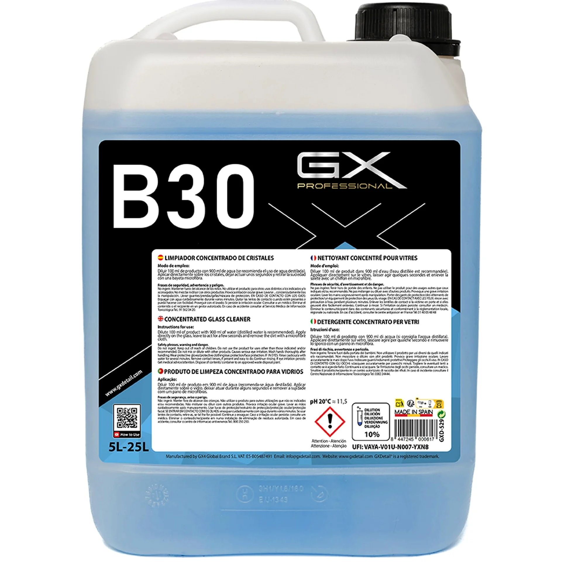 GxDetail Limpiador de Cristales Concentrado 5 Litros para Coche – Elimina Suciedad, Grasa y Manchas – Visión Clara y Sin Residuos – Fórmula Avanzada y Secado Rápido