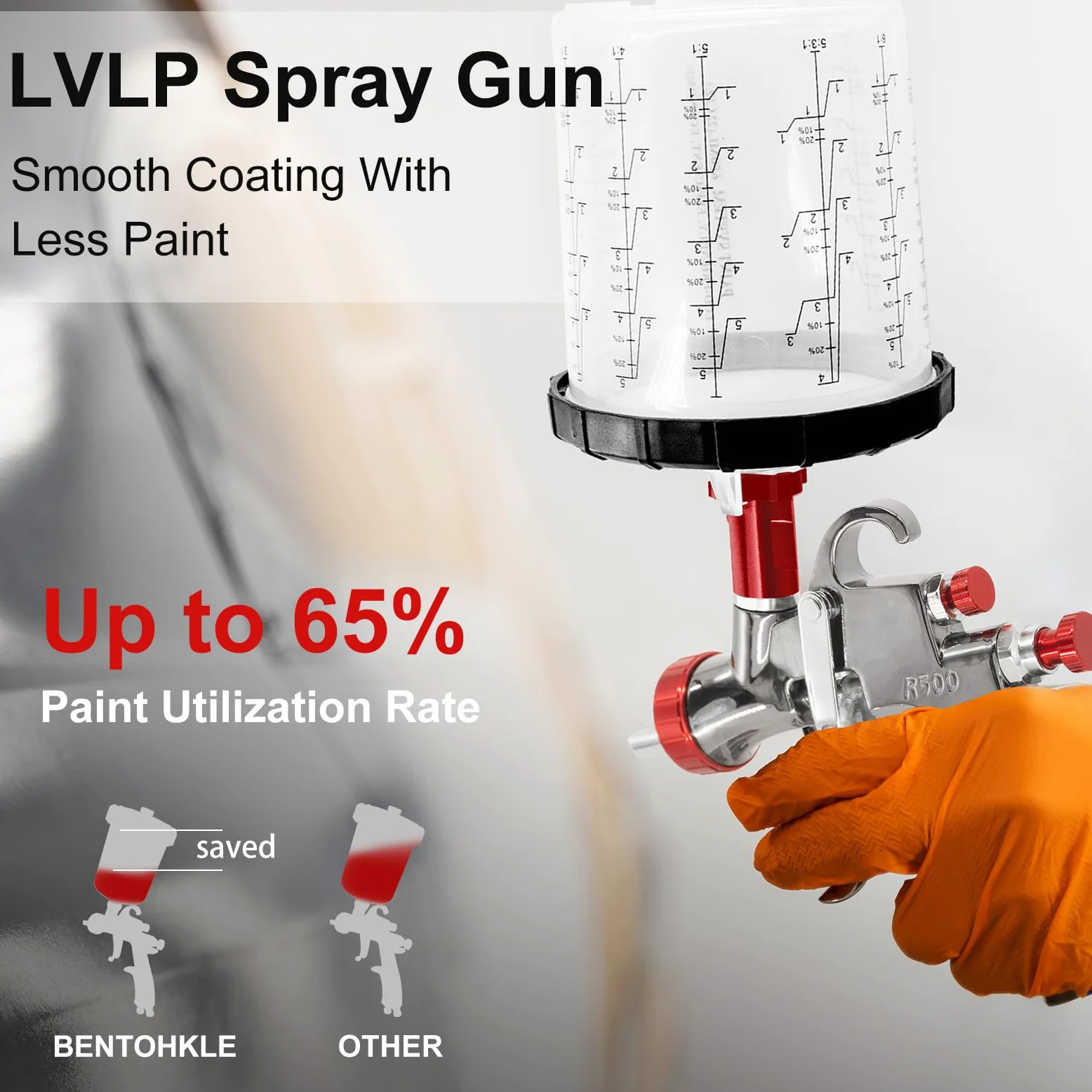 Pistola de pulverización de Aire R500 LVLP con Vasos de Pintura Desechables de 650 ml, boquillas de 1.3/1.5/1.7/2.0 mm, Pistolas de Pintura R500 para automóviles, Barniz y Capa Superior (Vaso de