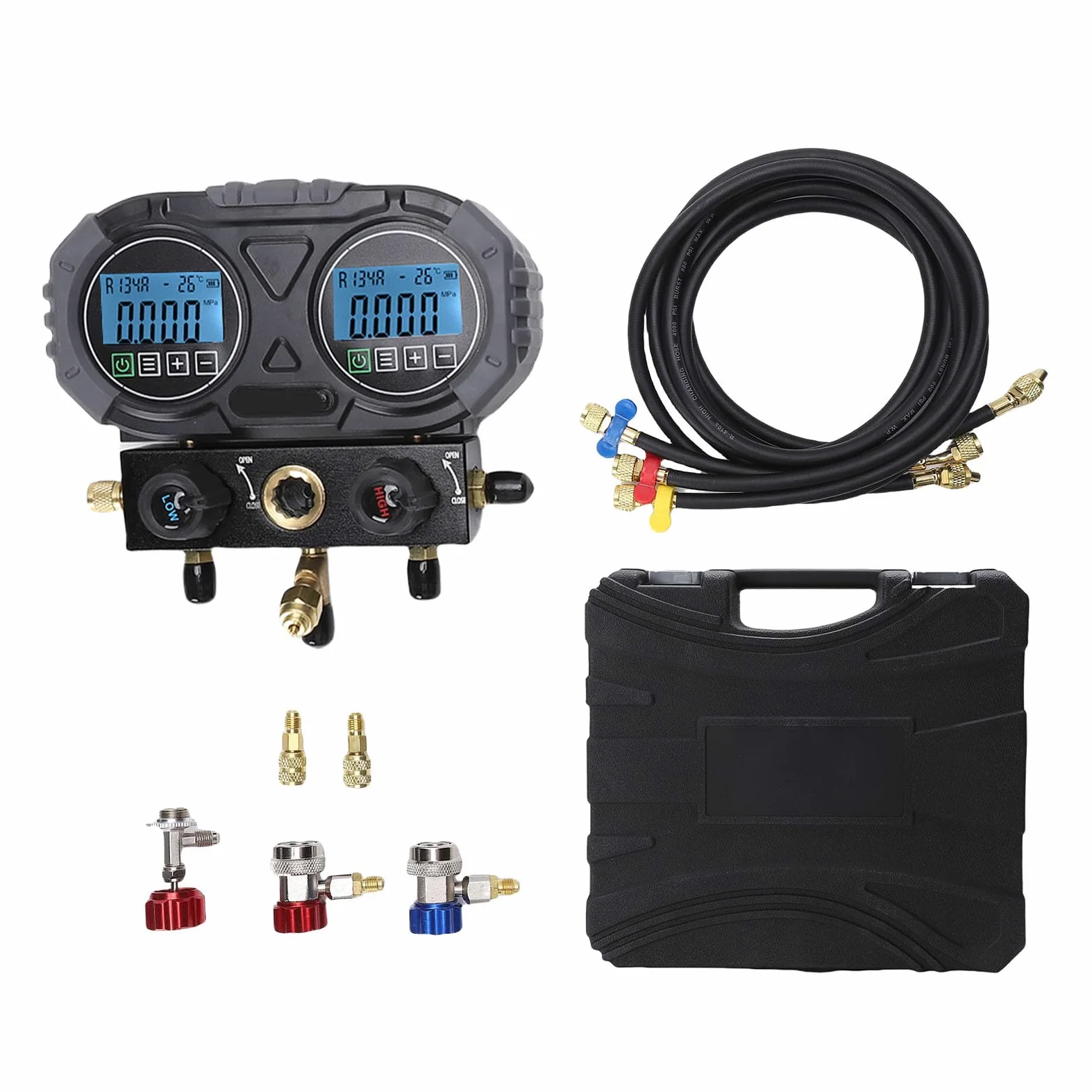 Medidor Digital de Colector único para HVAC, Medidor de Presión de Refrigerante Preciso para Carga y Diagnóstico, Construcción Duradera de ABS, Incluye 1 de Presión