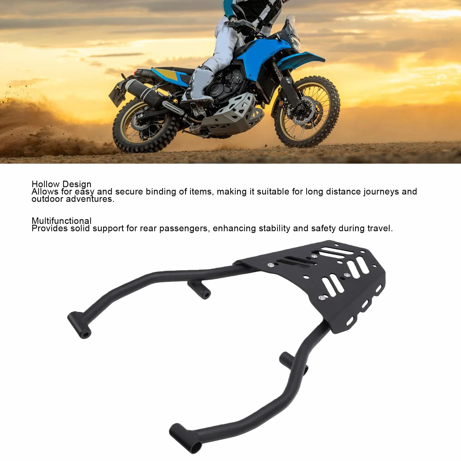 Yctze Portaequipajes para Motocicleta, Portaequipajes Trasero de Acero Al Carbono de Aleación de Aluminio para Tenere 700 XTZ700 2019 2025, con Diseño Hueco para una Fijación Segura