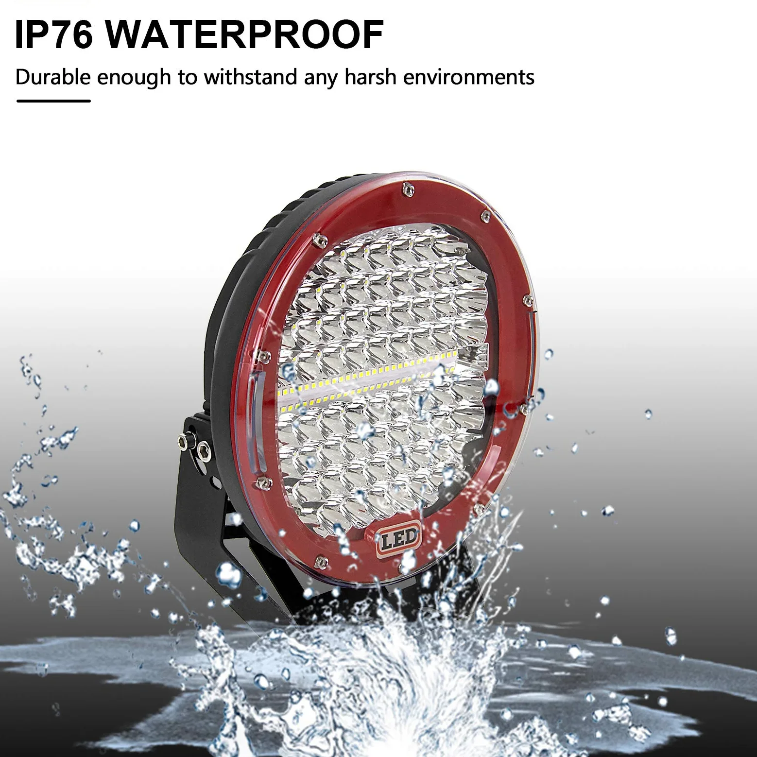 PICAA Foco de trabajo LED 9‘’ pulgadas 294W Ronda LED Spot Tractor 12V-24V 6000K Focos LED para Tractores IP68 Impermeable Luz de Niebla Coche,SUV, UTV, ATV, Off-road,Camión,Moto,Barco (rojo)