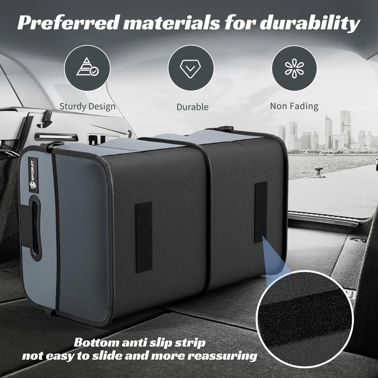 Sposuit Organizador de maletero para coche, plegable, 70 L, con 11 bolsillos y asas reforzadas, organizadores de maletero para SUV para carga de comestibles (gris)