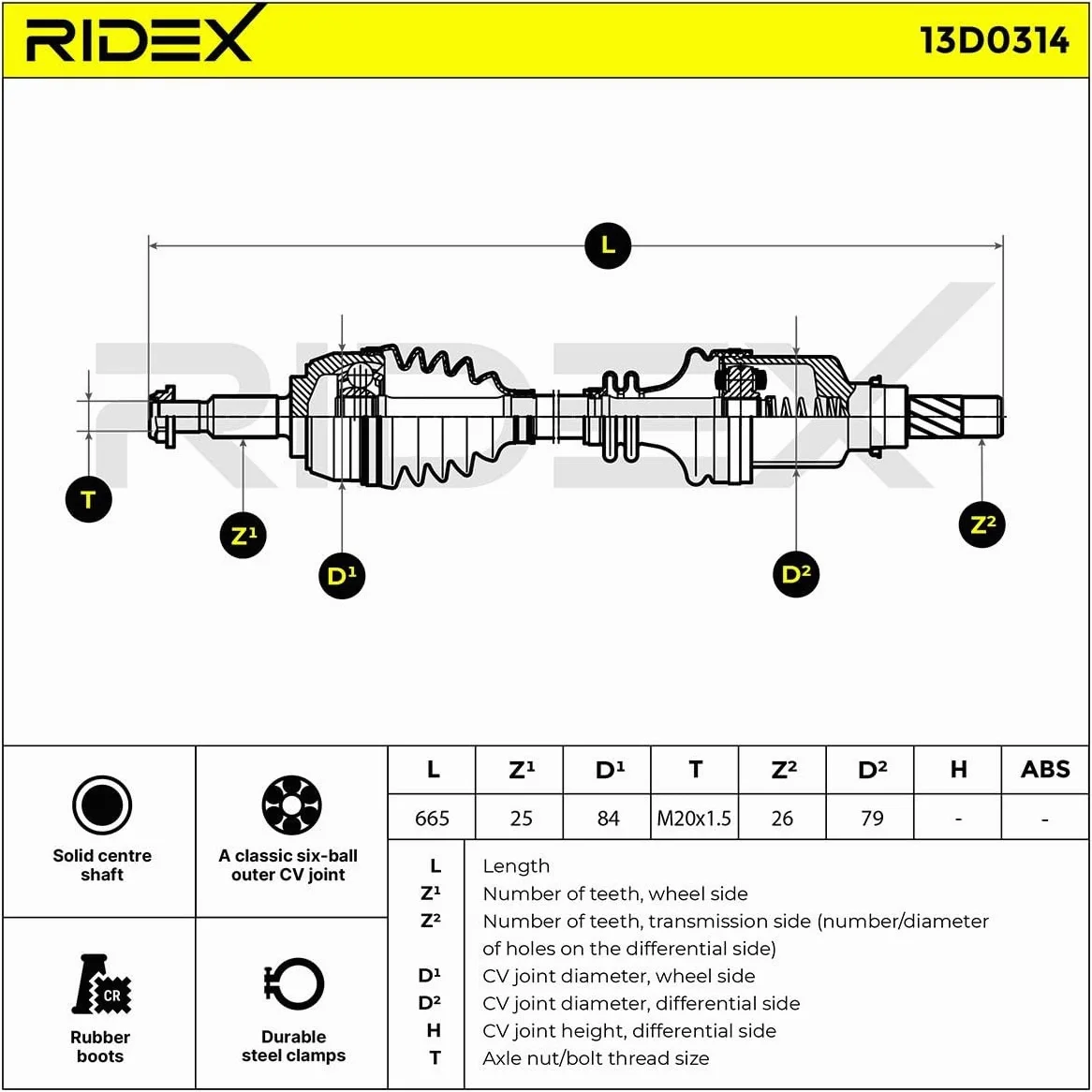 RIDEX 13D0314 Árbol de transmisión Delantero Izquierda Compatible con RENAULT MEGANE II Ranchera familiar KM0/1