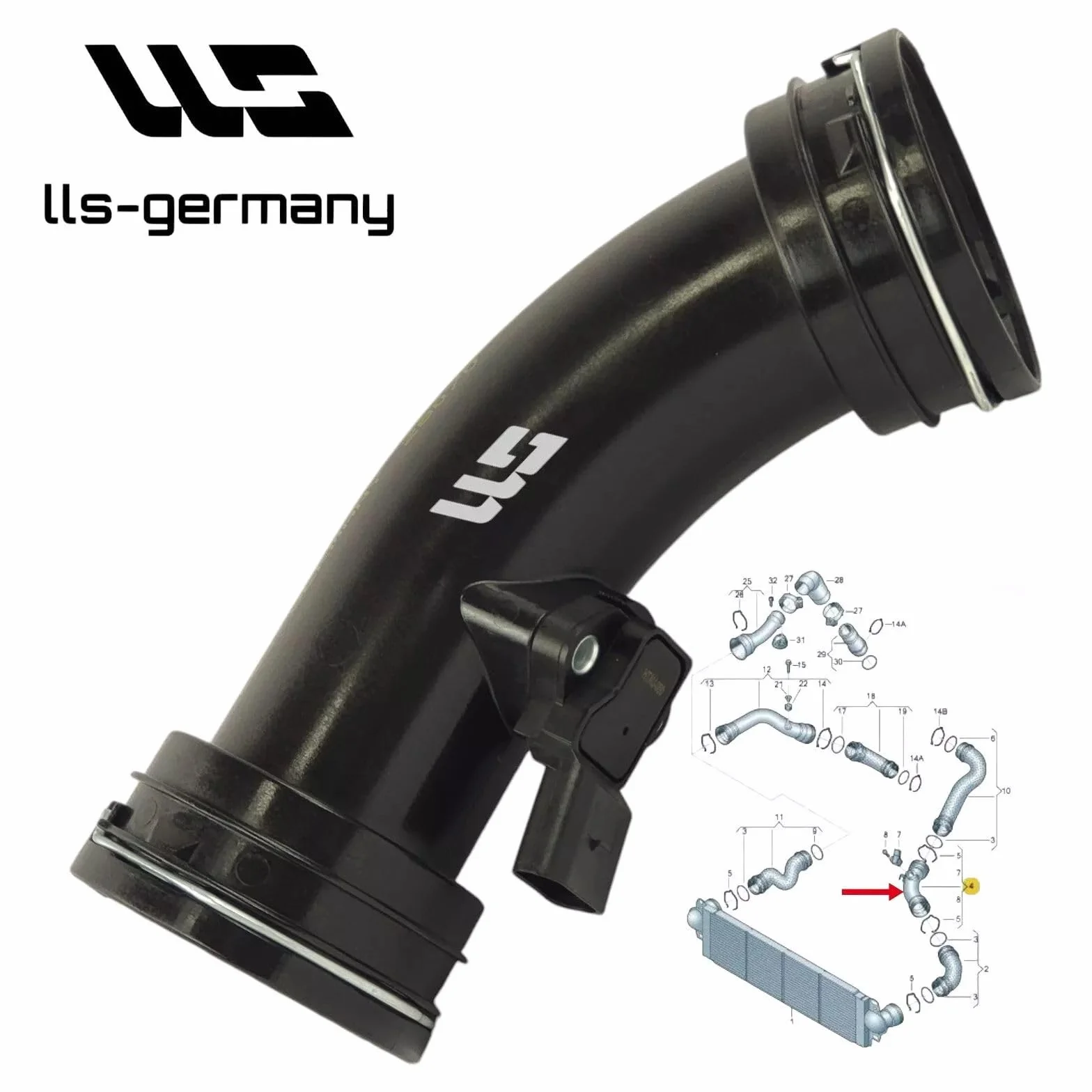 LLS-GERMANY Manguera turbo compatible con V.W. Transporter T5, Bus, Kasten, Multiv., 1.9 TDI, 2.5 TDI, 7H0 145 955 H, 7H0145955D, 7H0145955E, 7H0145955H, 7H0145955J, 7H0145955J, 7H01459555J Large (