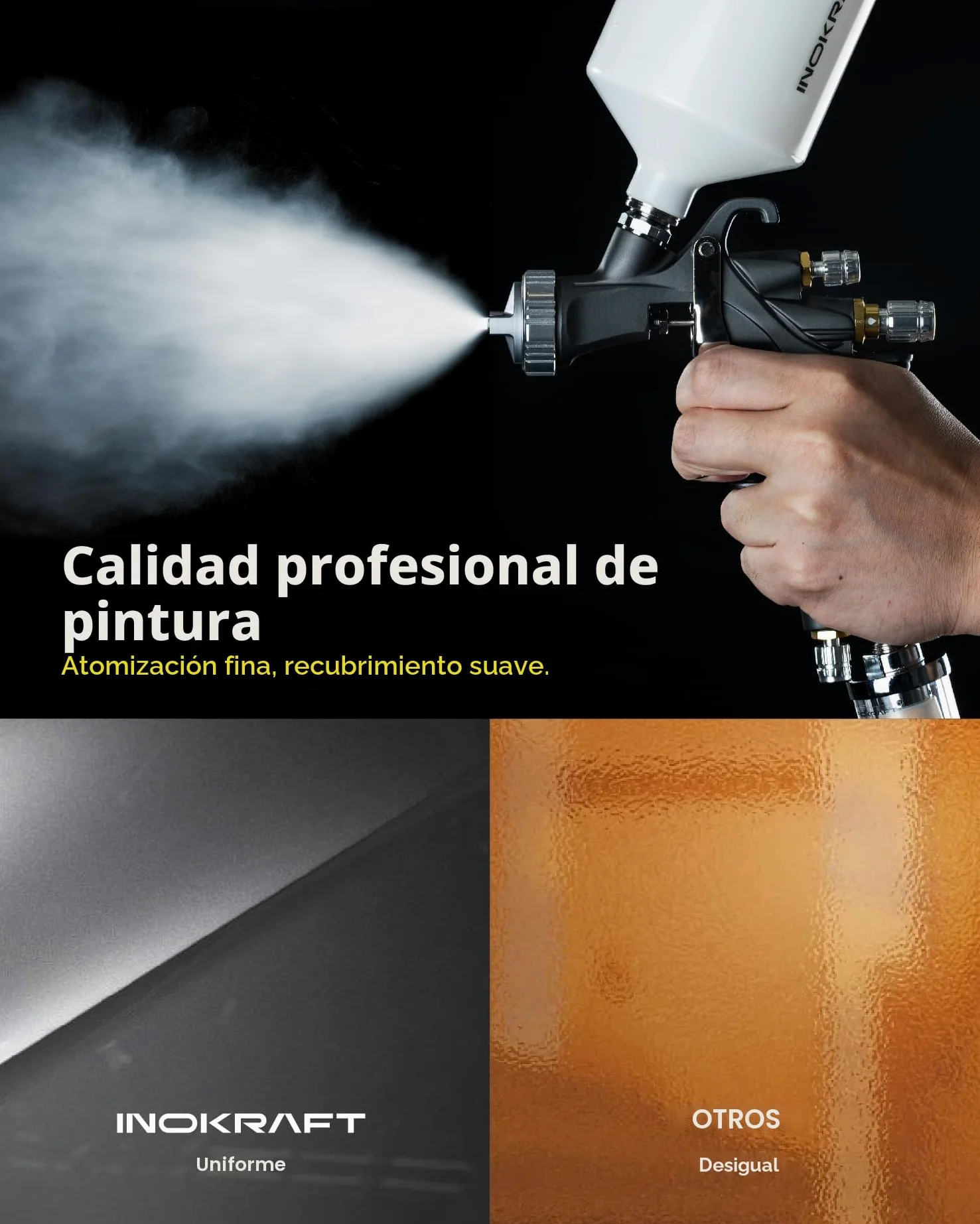 InoKraft Kit básico de Pistola pulverizadora de Aire D1 LVLP, fácil de Usar, Pistola de Pintura para Pintura de automóviles y casa, Boquilla de 1,3 mm, con Accesorios de pulverización de Pintura