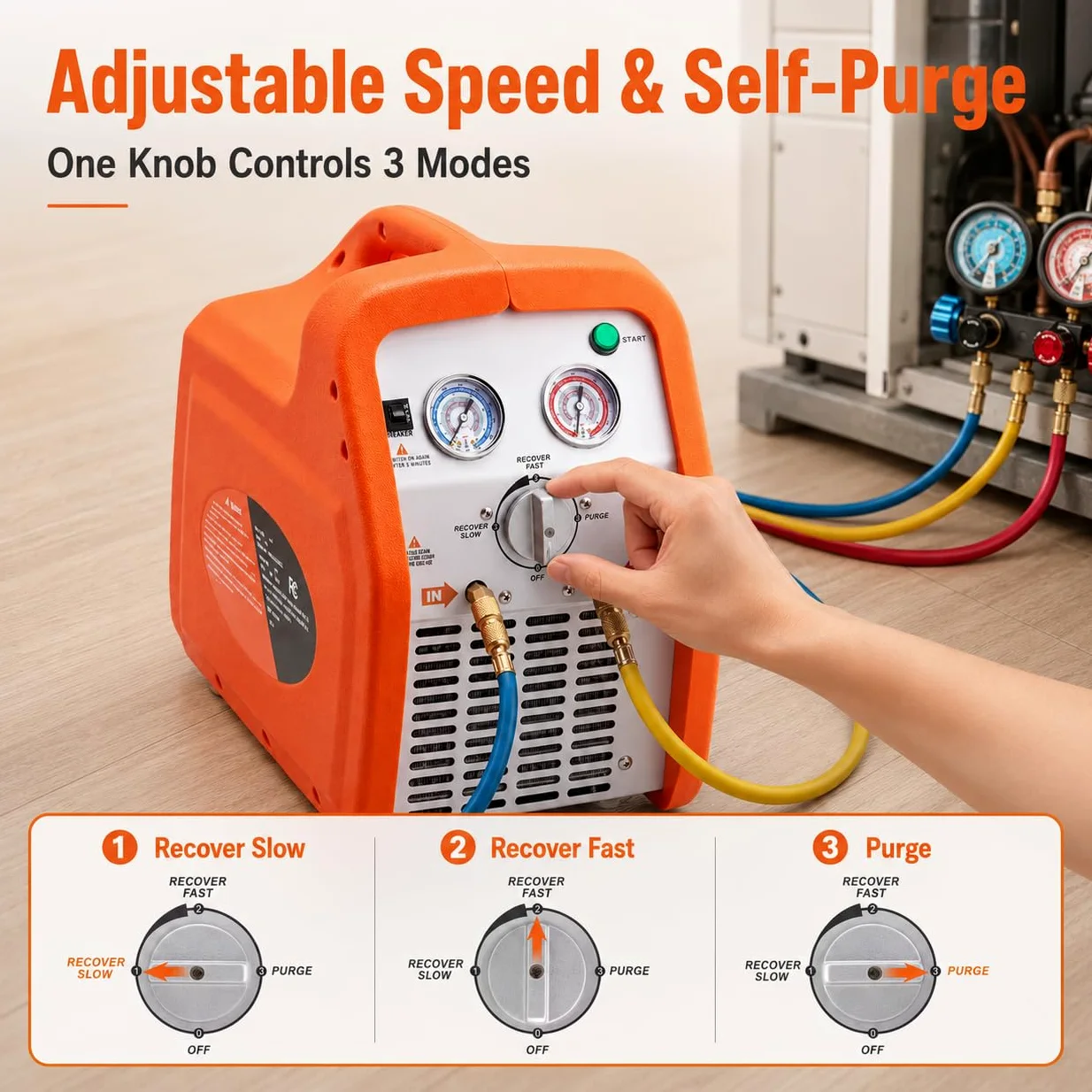 Máquina de recuperación de refrigerante 220-240 V, unidad de recuperación de CA portátil para HVAC automotriz, extracción de vapor y líquidos, diseño eficiente y compacto