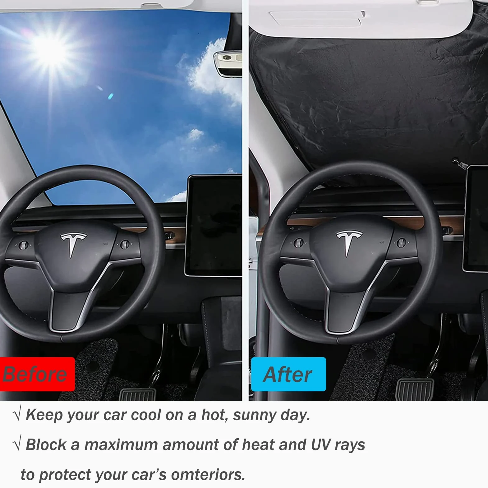 Parasol para parabrisas de coche diseñado para Tesla Model 3/Y exclusivamente