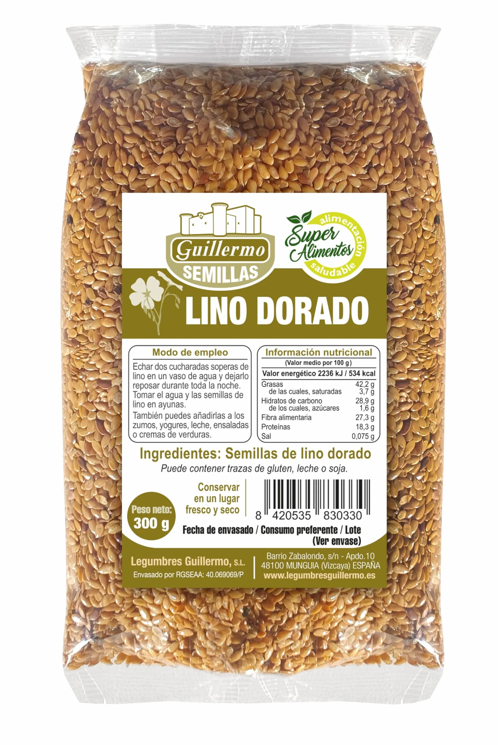 Semillas de lino dorado 300 g Omega-3 fibra reducción del colesterol