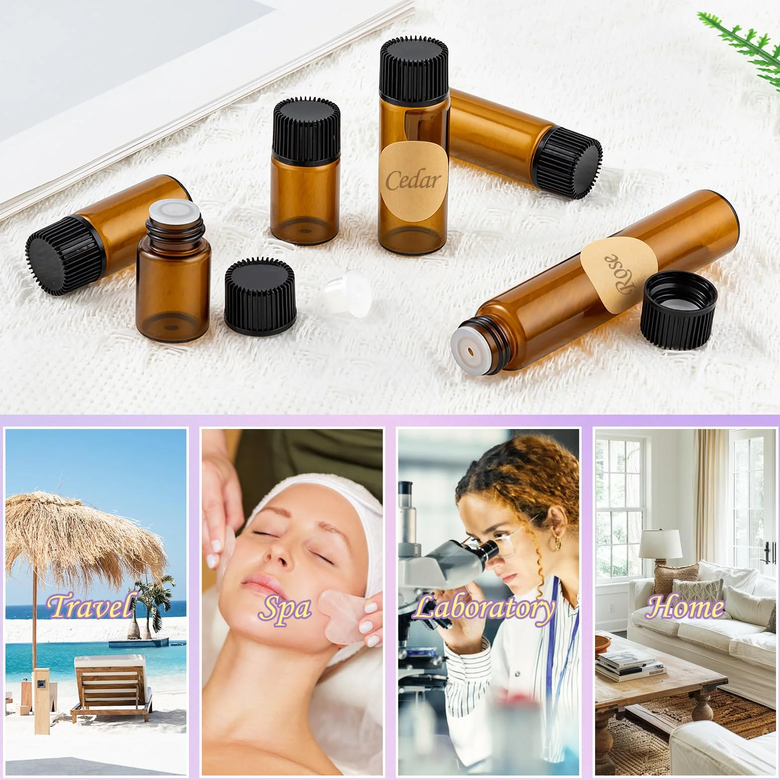 MELLIEX 20 Piezas Botellas de Cristal Marrón Mini Vacías con Tapa para Aceites Esenciales y Perfumes