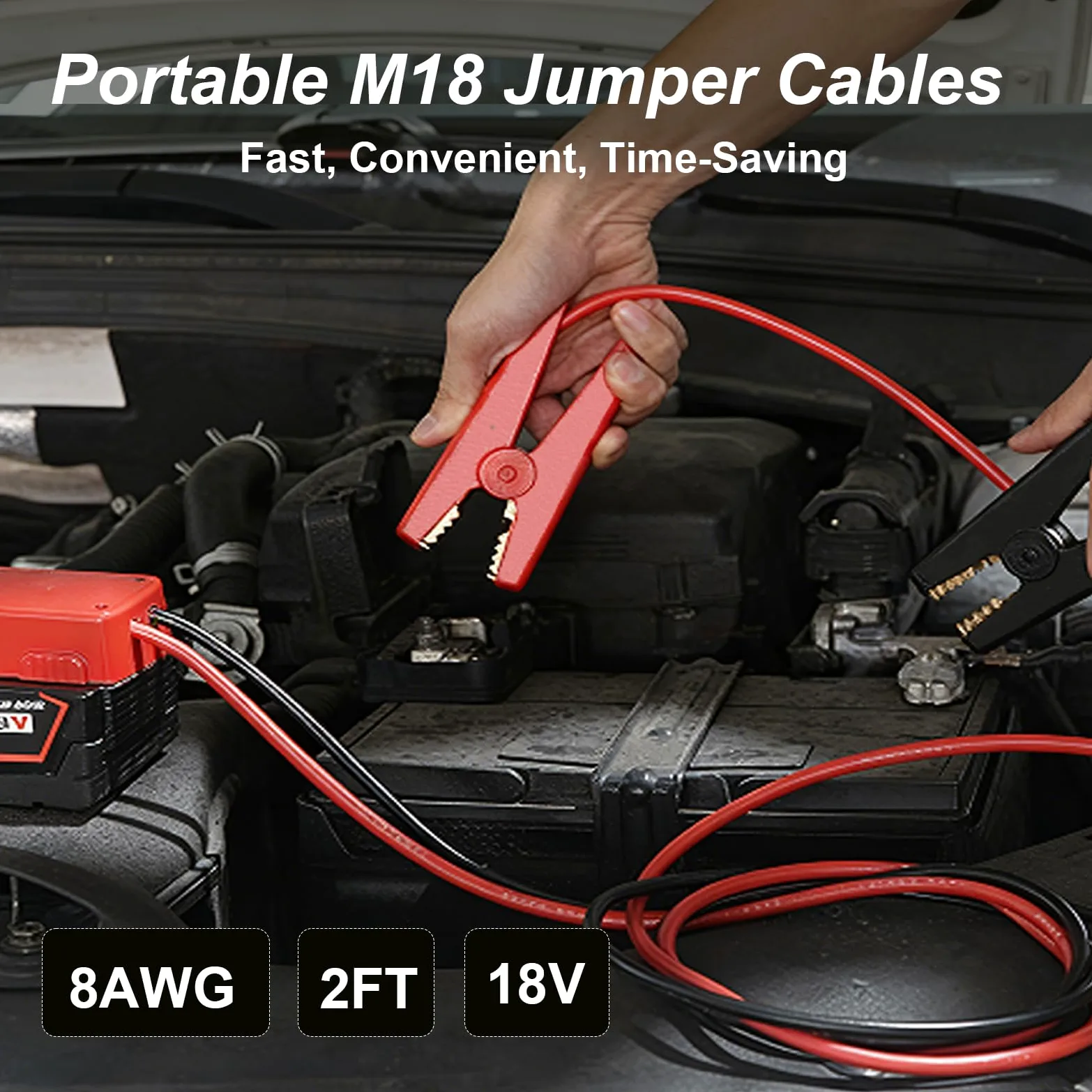 Cables de arranque para batería Milwaukee M18 de 18 V, cable de refuerzo de silicona 8AWG de 2 pies con clips de cocodrilo, arranque de salto para coche, camión, RV y herramientas de carga, resistente
