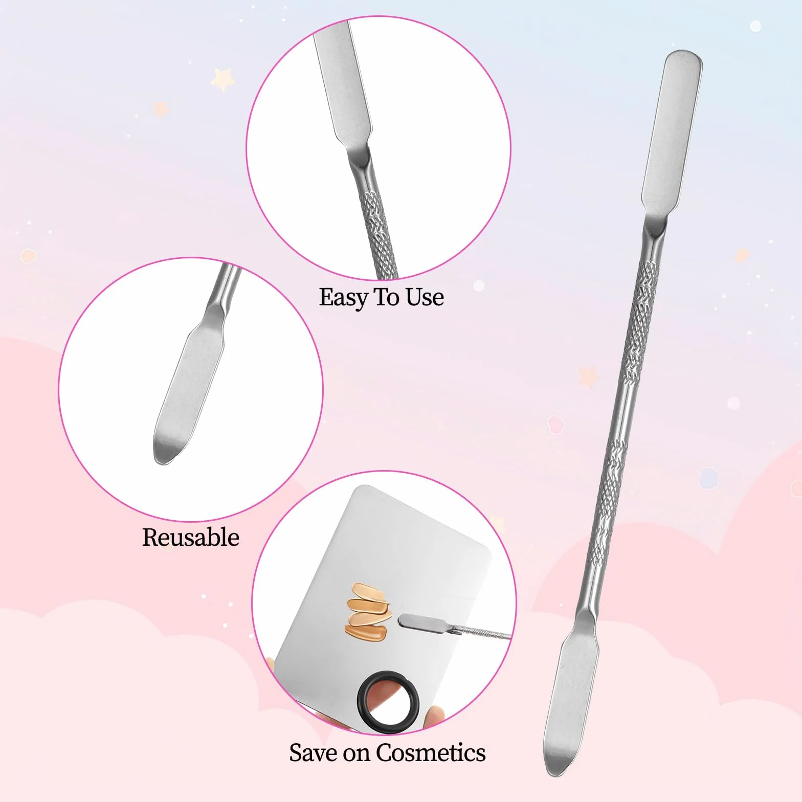 JJUNW Paleta de maquillaje acero inoxidable 3 unidades juego espátula brocha mezcla