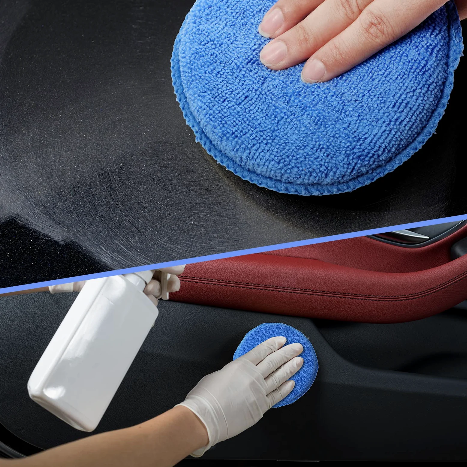 Tallew Paquete de 12 almohadillas aplicadoras de microfibra, esponja de microfibra para coche, incluye aplicador de microfibra de cera redonda, rectangular, toalla de secado de coche, kit de detalles