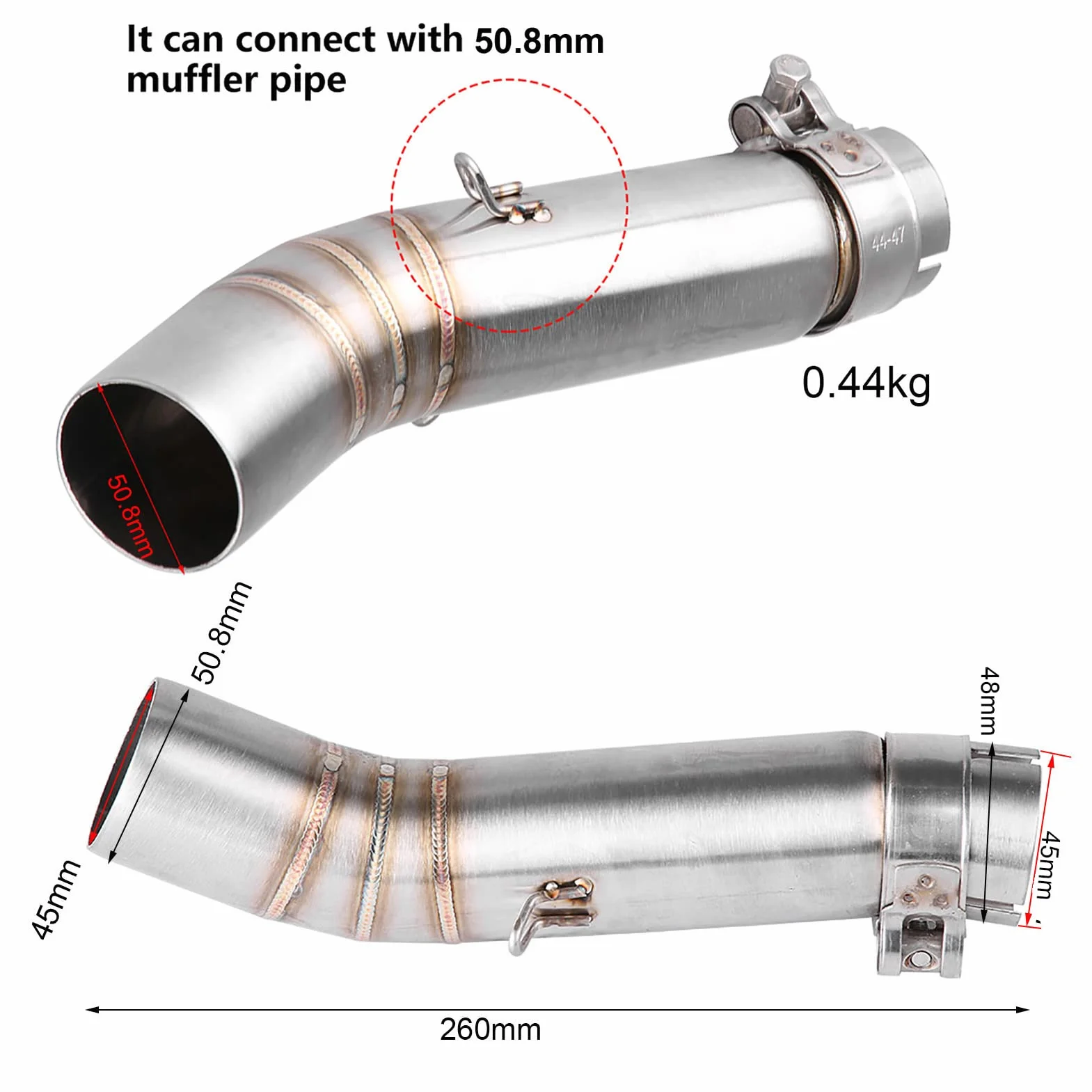 Silenciador de Tubo Medio de Escape de Motocicleta Conector de Enlace Adaptador de Tubo Medio para CBR500R CB500X CBR400R CB400X