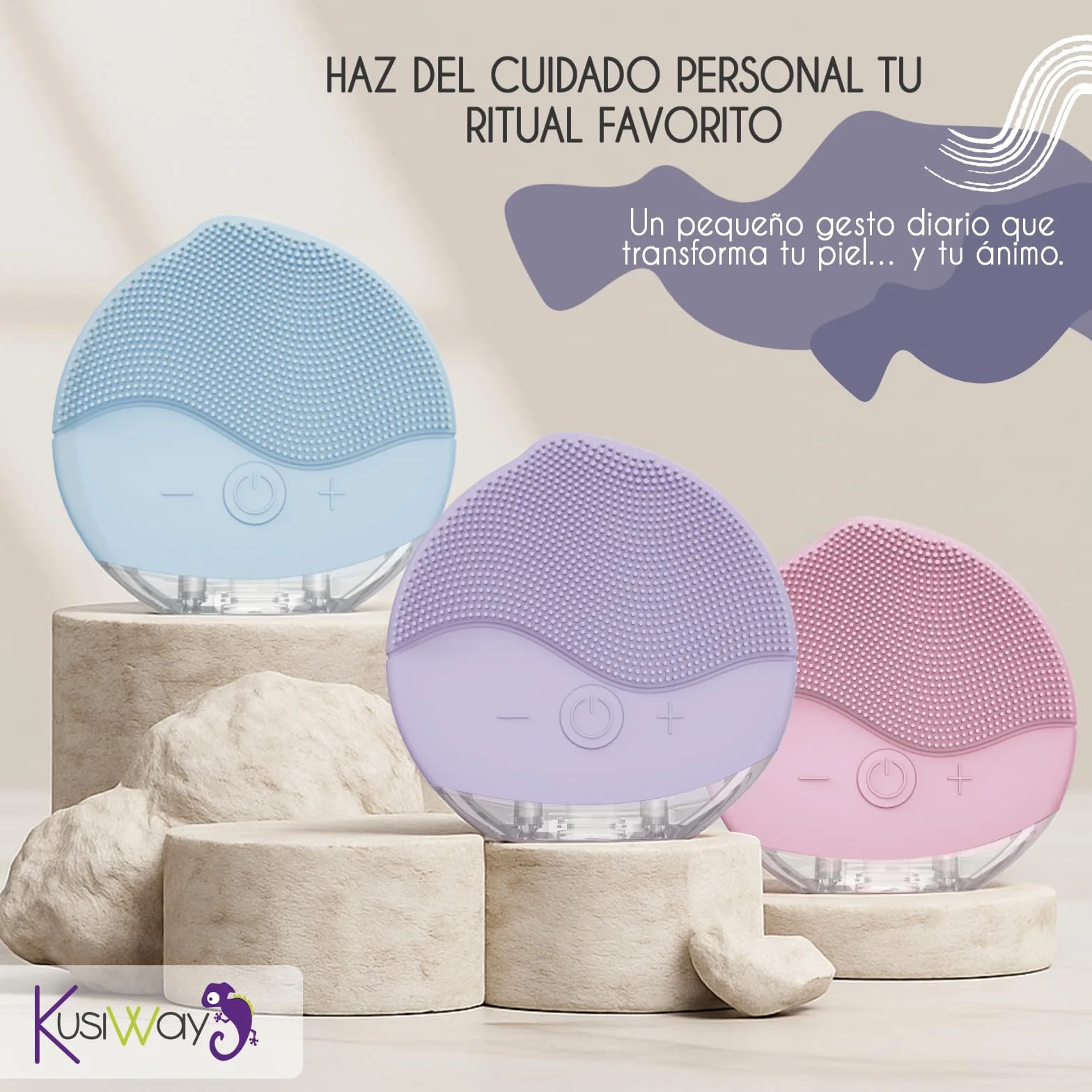Attitude Cepillo facial limpiador eléctrico recargable de silicona resistente al agua IPX6