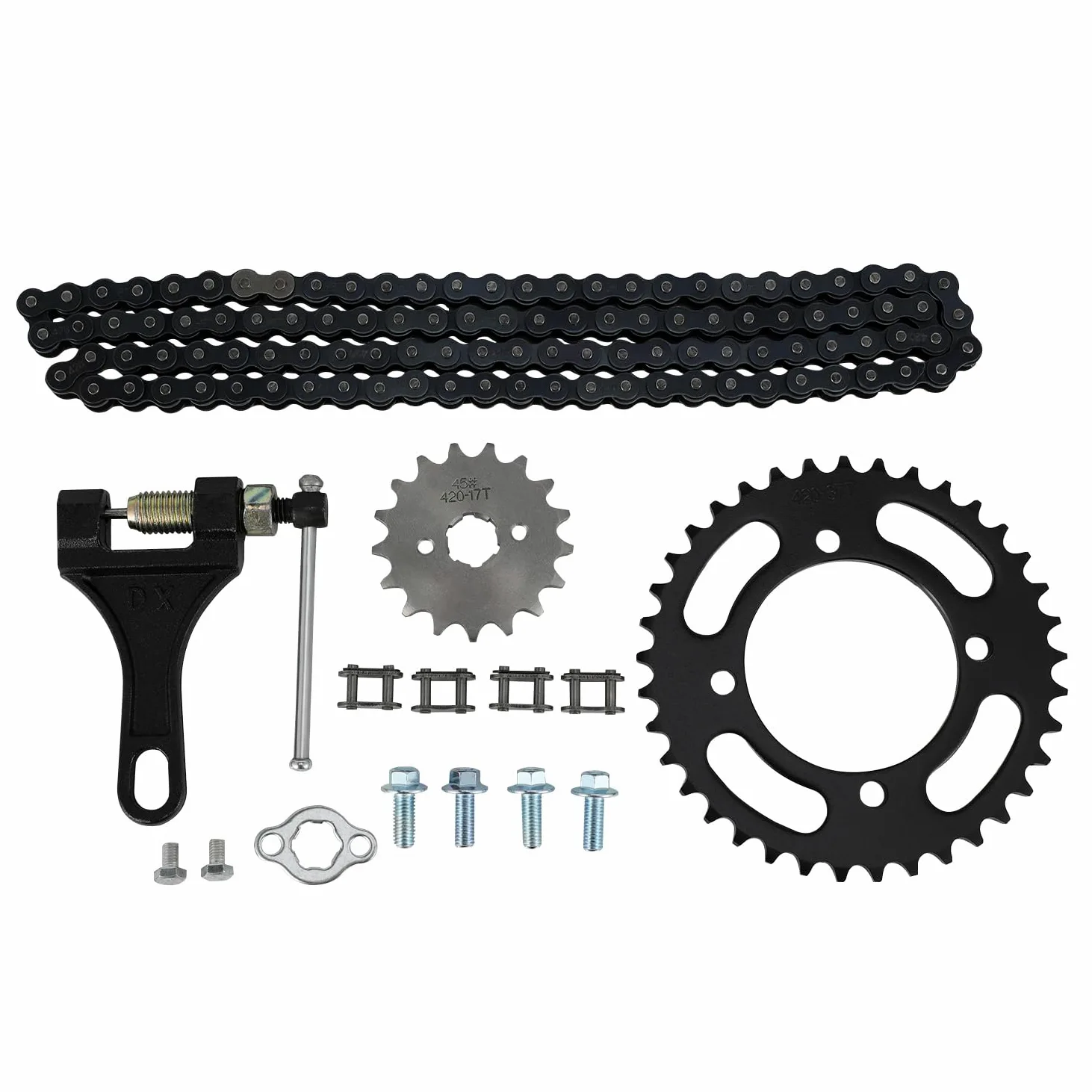 Juego de cadena 420, piñón de transmisión trasera de 37 dientes de 76 mm, herramienta de ruptura de cadena de 17 mm para bicicleta de bolsillo, Pit Bike ATV Quad de 49 cc, 50 cc-125 cc