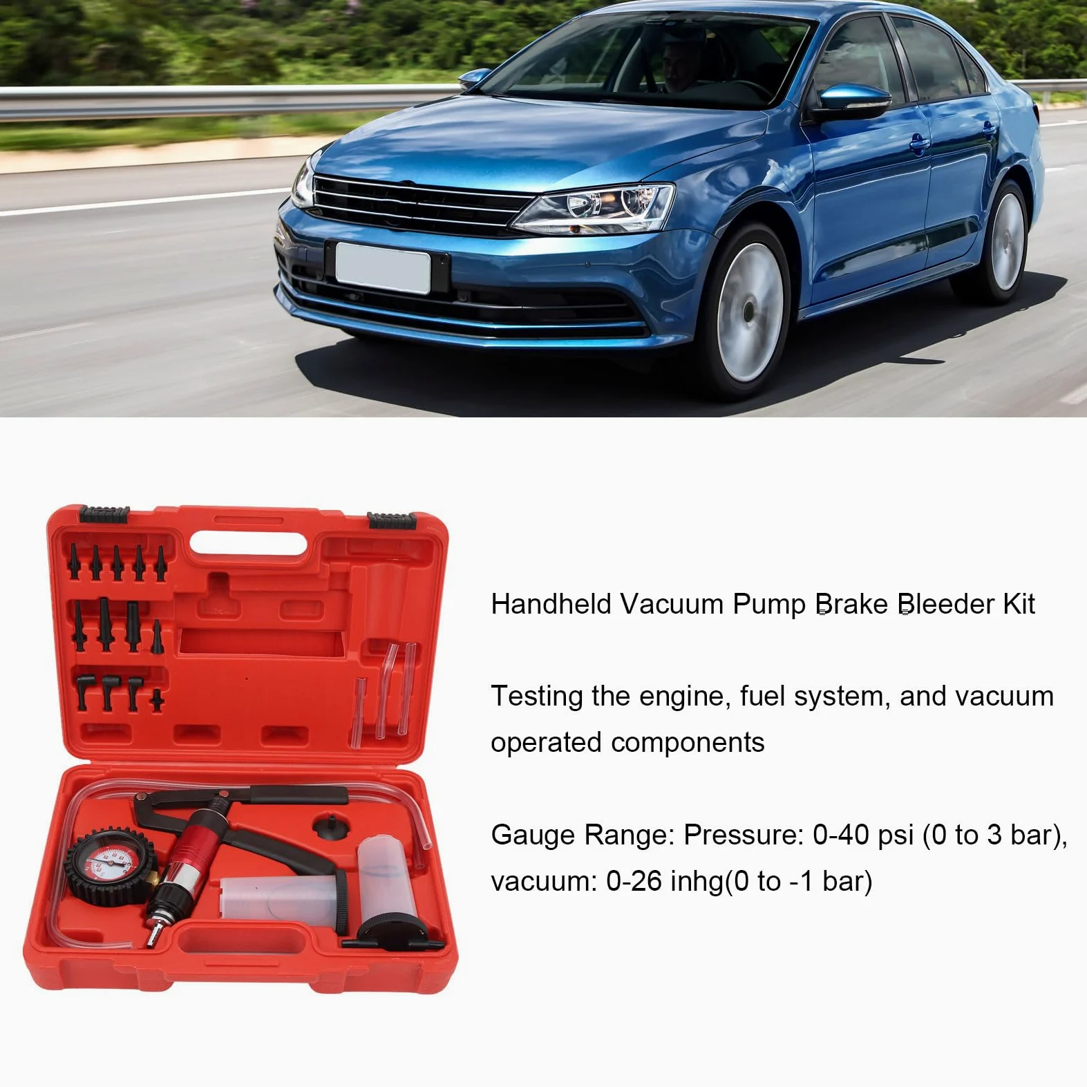 Kit de Purga de Frenos con adaptadores, Bomba de presión de vacío portátil, comprobador, Sistema de Purga de Aceite de líquido de Embrague de Freno, Herramienta para camión y automóvil