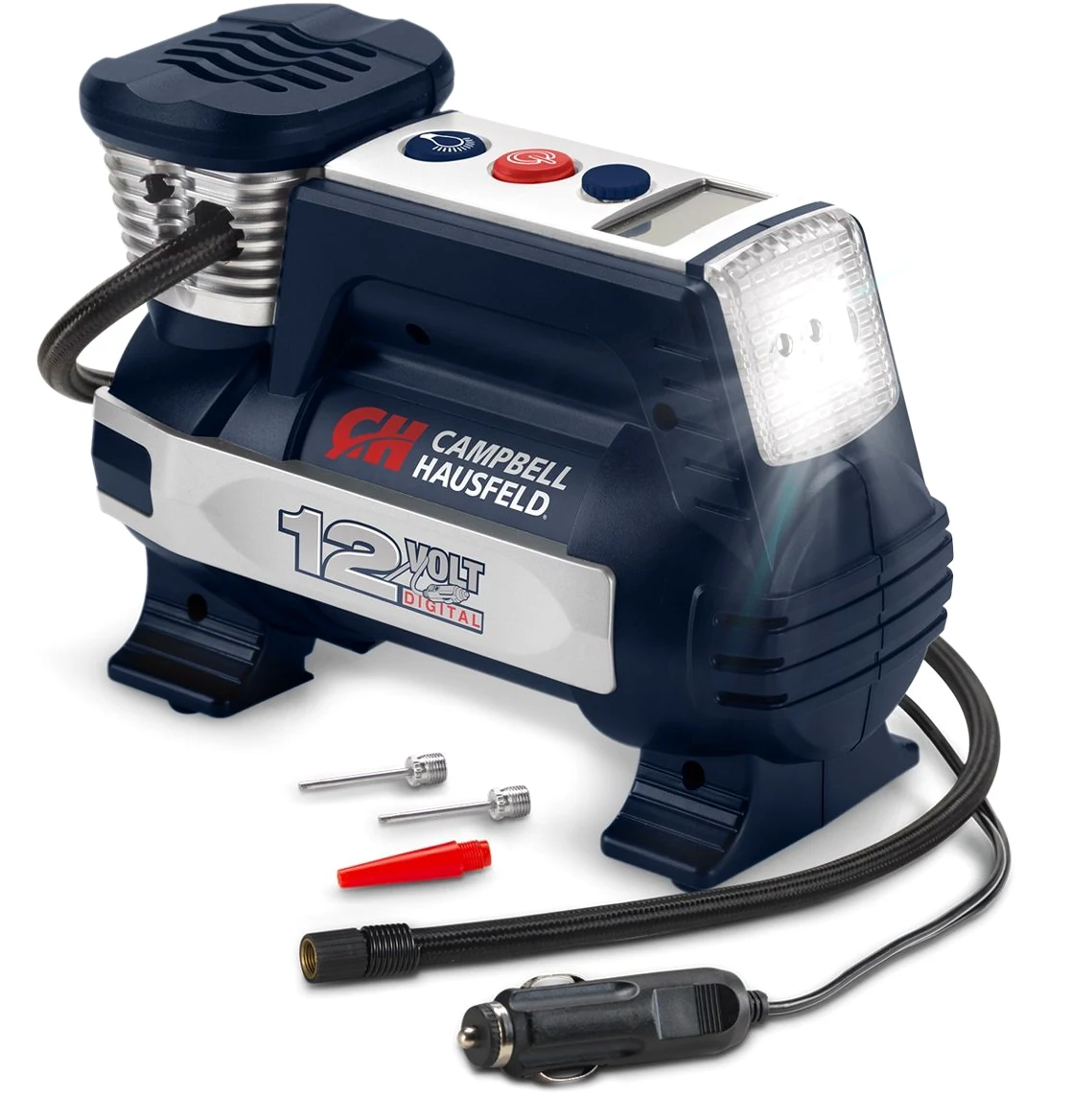 Mighty inflador portátil, 12 V, 150 PSI compresor de aire, bomba con luz de seguridad y accesorios (Campbell Hausfeld AF010400)