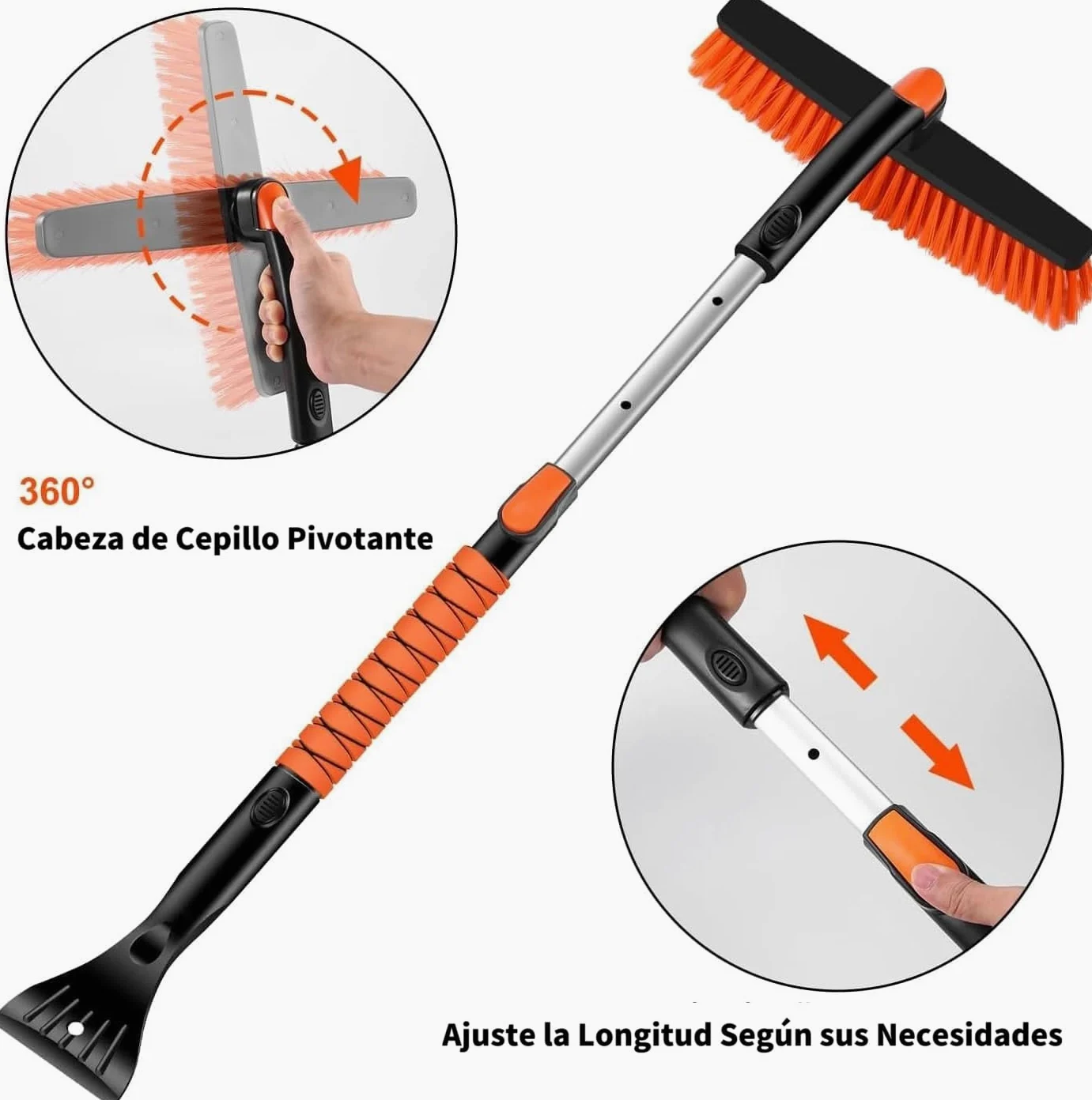 120 CM Cepillo de Nieve para Automóviles, 6 en 1 Raspador de Hielo para Limpiaparabrisas, Pala de Nieve con Mango Telescópico para Automóviles, SUV, Camiones