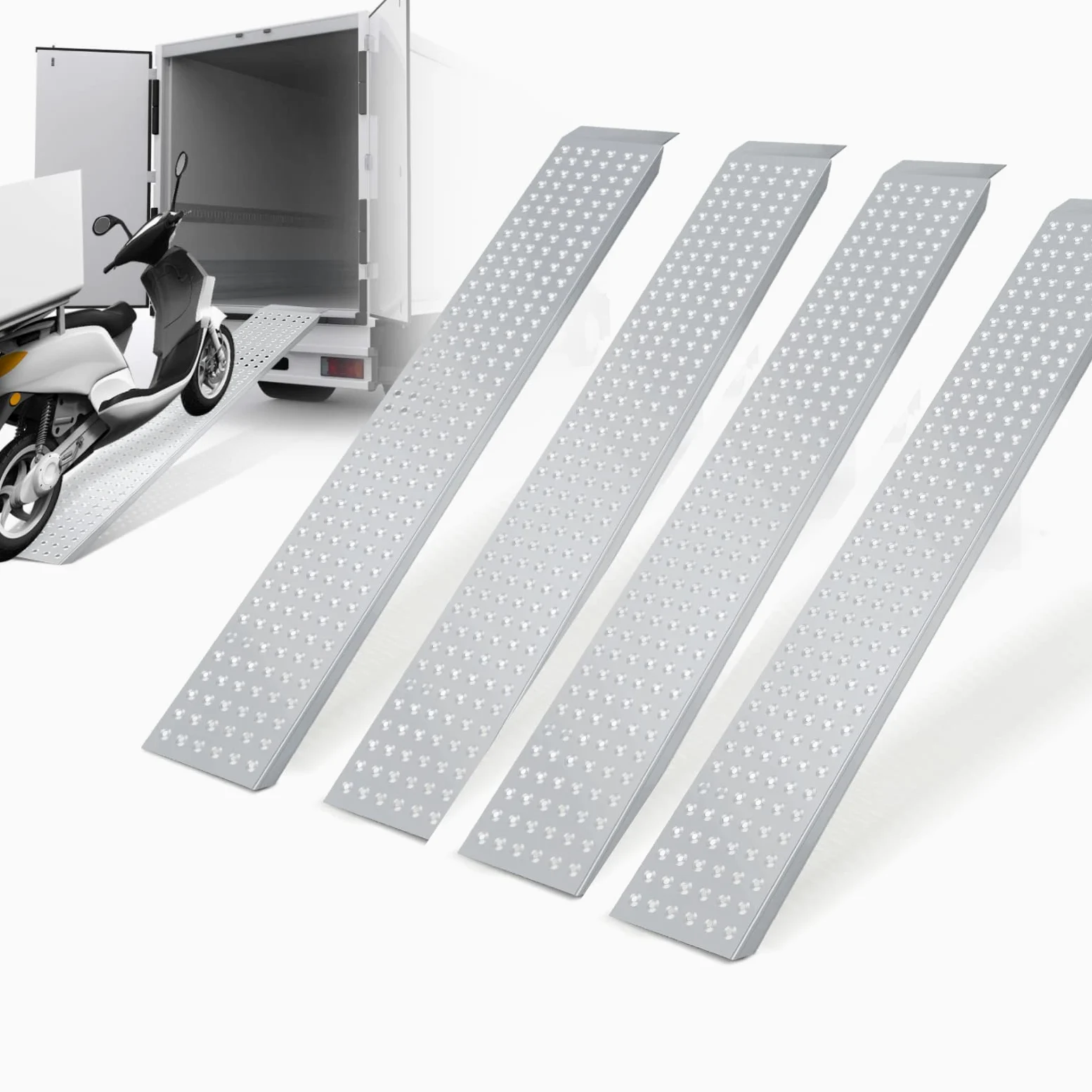 Rampa de carga para coche, 4 unidades, capacidad de carga de 400 kg, acero galvanizado, riel de carga antideslizante, 160 x 23,5 x 4 cm, para motocicleta, remolque, cortacésped, rampa de carga