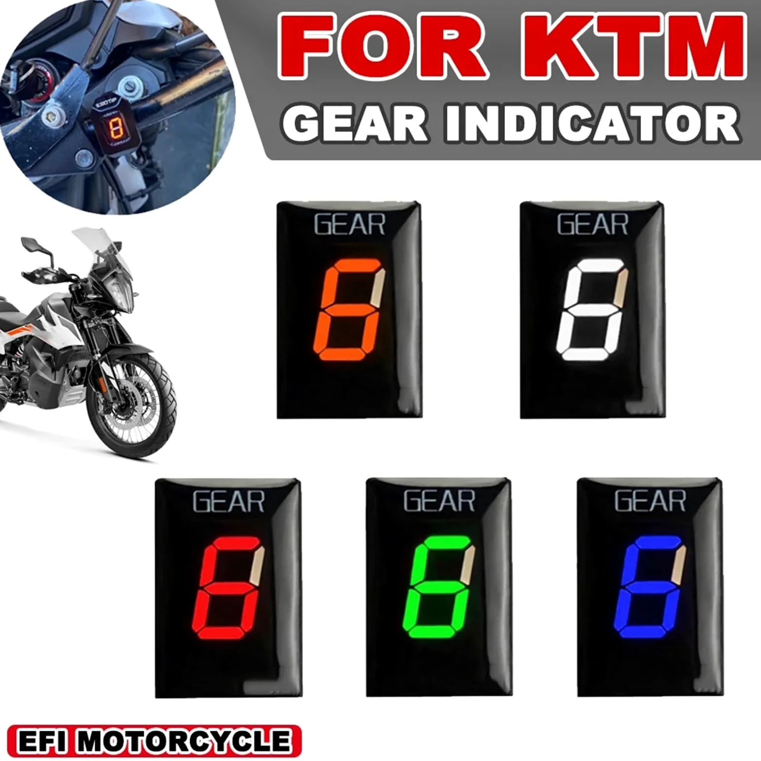 Indicador de marchas apto for KTM 690 Duke 690 Enduro 690 SMC 640 LC4 950 1090 RC8 1090 R 990 ABS motocicleta 1-6 medidor de visualización de marchas de velocidad(Red)