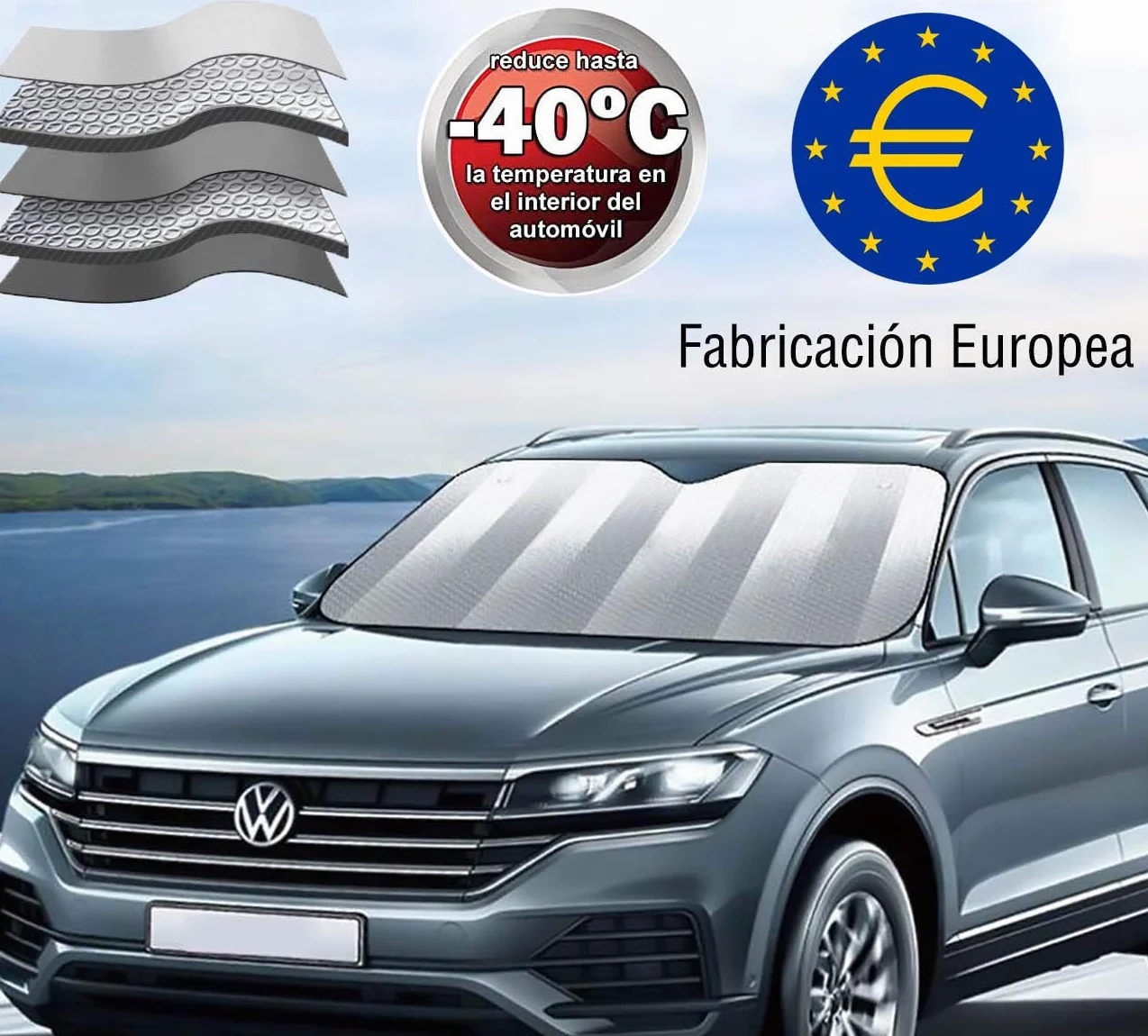 Parasol Coche Delantero，Parasol Luna de Coche Metalizado Cortina Reflectante para Vehículo Protección Rayos UV Parabrisas, Protector Solar Camionetas, Todoterrenos, Furgonetas (130x70cm)