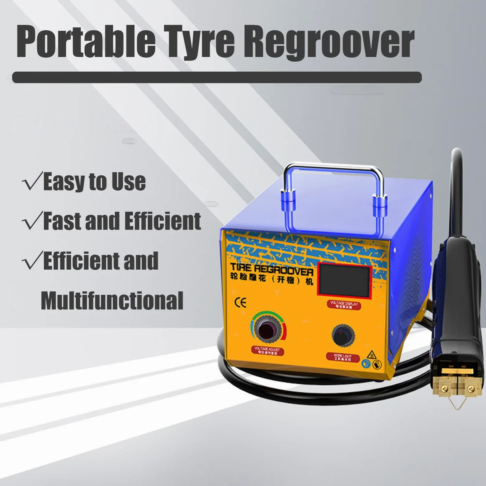 Cortador ranurador de neumáticos de hierro de 1000 W con cuchillas en forma de U/V de 2 a 10 mm para cualquier neumático, eficiente y fácil de usar